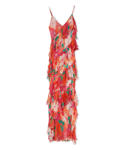 MSGM Long dress with ruffles in cr&ecirc;pe viscose with "Tropical" print outlook