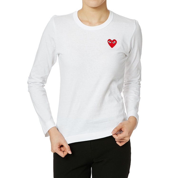 (WMNS) COMME des GARCONS PLAY Small Logo Long Sleeves Tee 'White Red' AZ-T117-051-2 - 4
