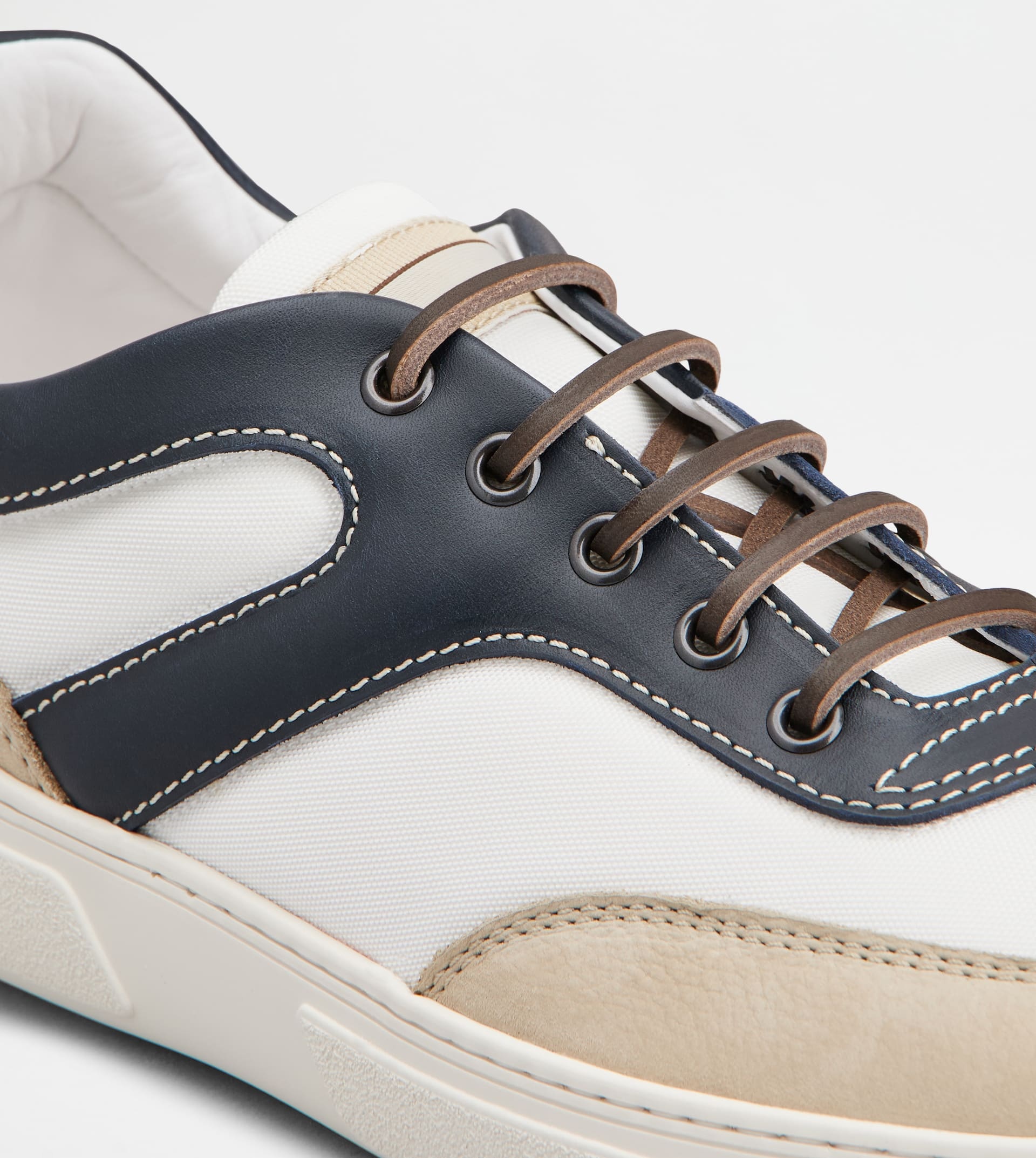 SNEAKERS IN NUBUCK AND FABRIC - WHITE, BLUE, BEIGE - 5