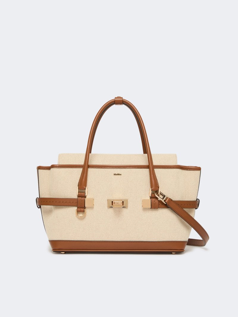 MARGAUXS2 Cotton canvas and leather handbag - POWDER 3