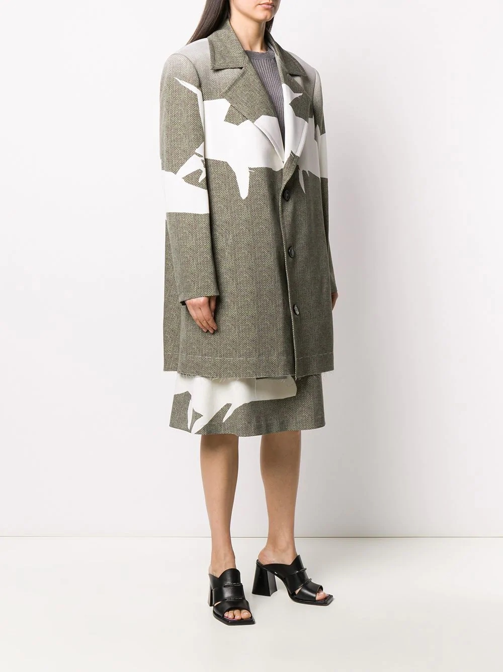 graphic-print herringbone coat - 3