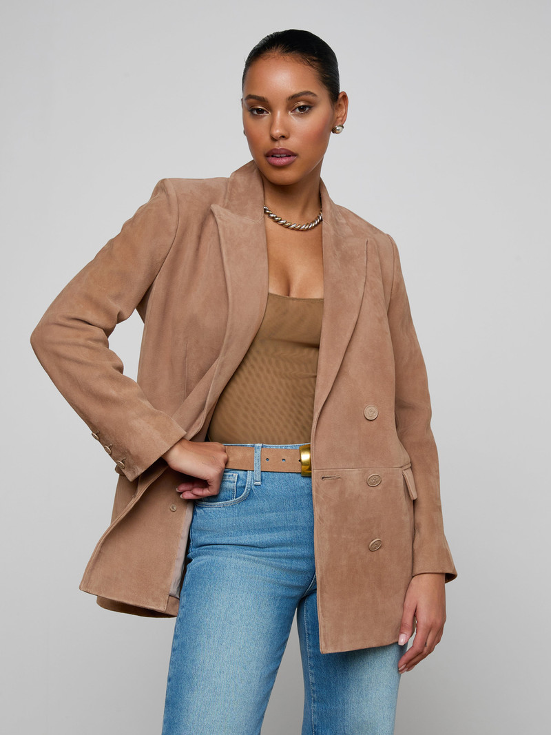 L'AGENCE Aimee Oversized Suede Blazer outlook
