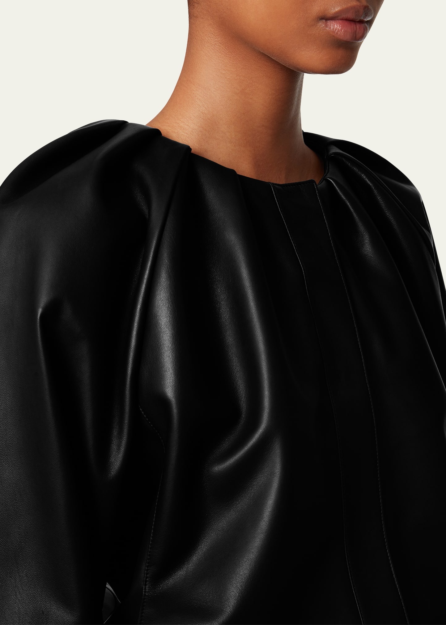 Cropped Leather Bomber Jacket - 5