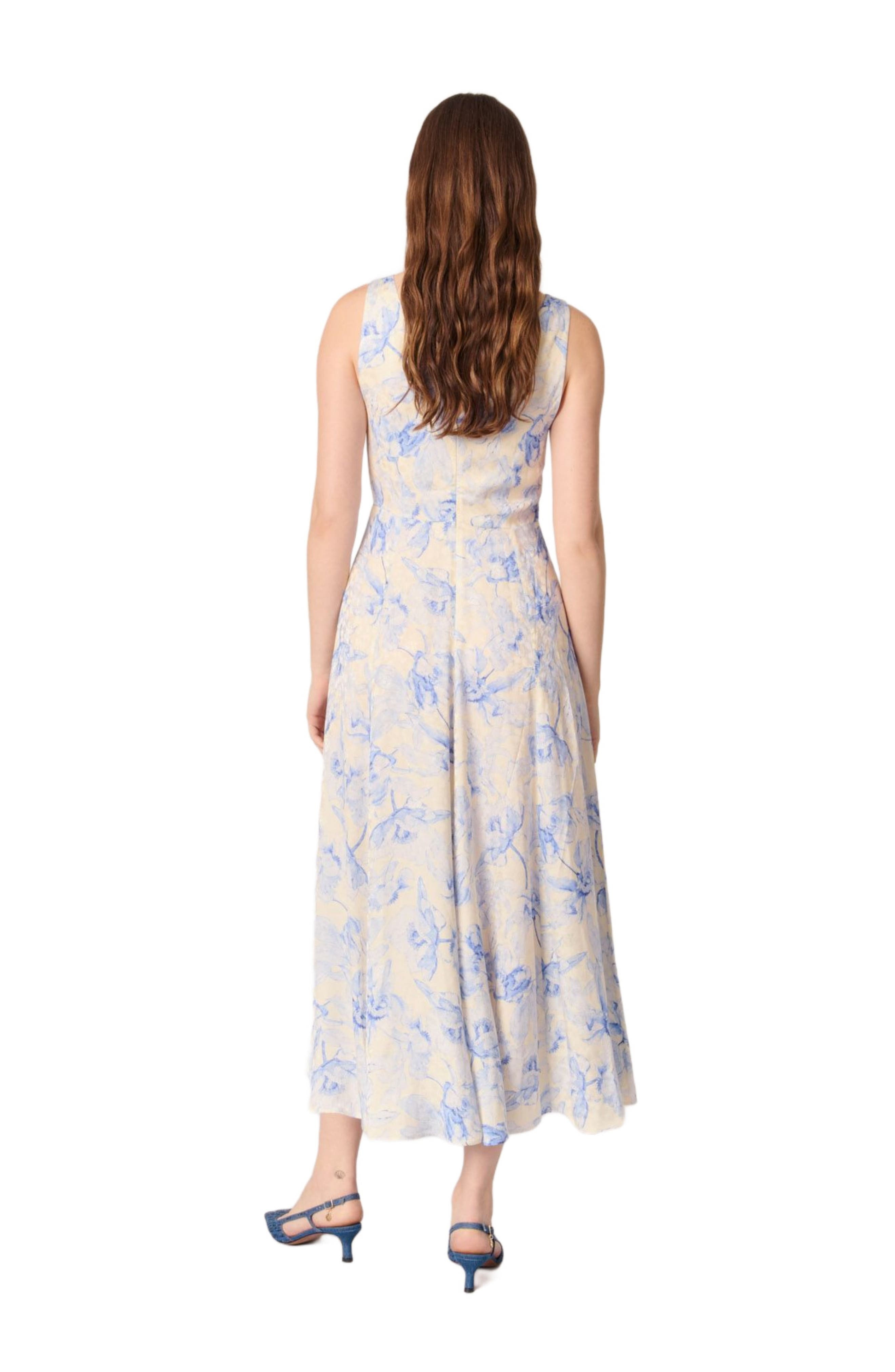 maje Patterned maxi dress with lacing in Blue Flower Print Ecru Base at Nordstrom - 2