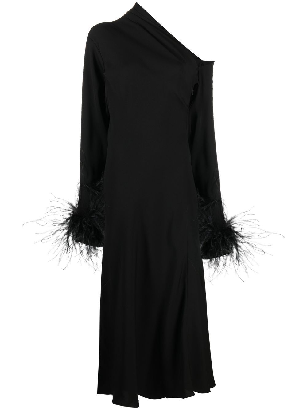 feather-trim one-shoulder dress - 1