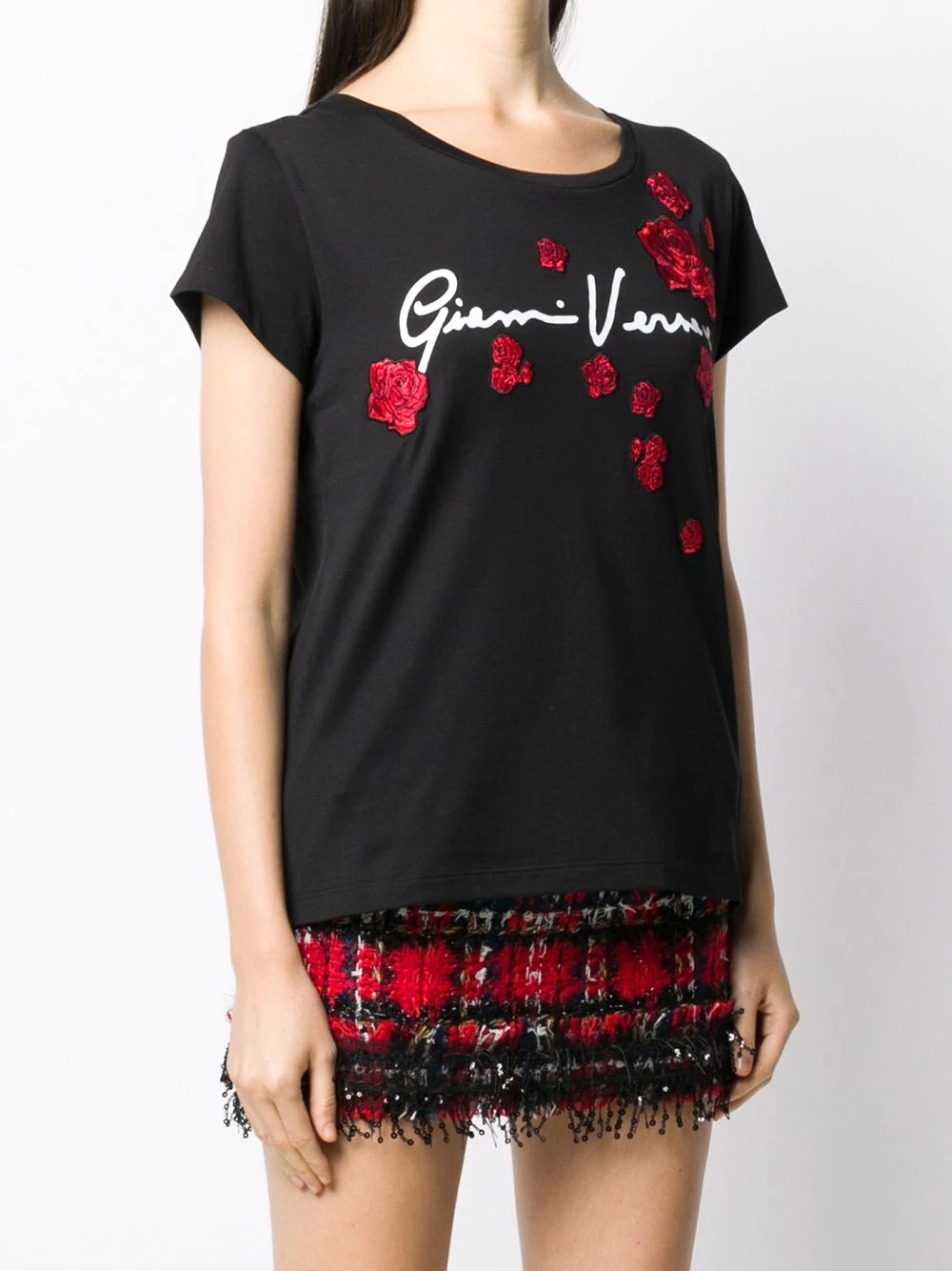 floral-appliqued T-shirt - 3