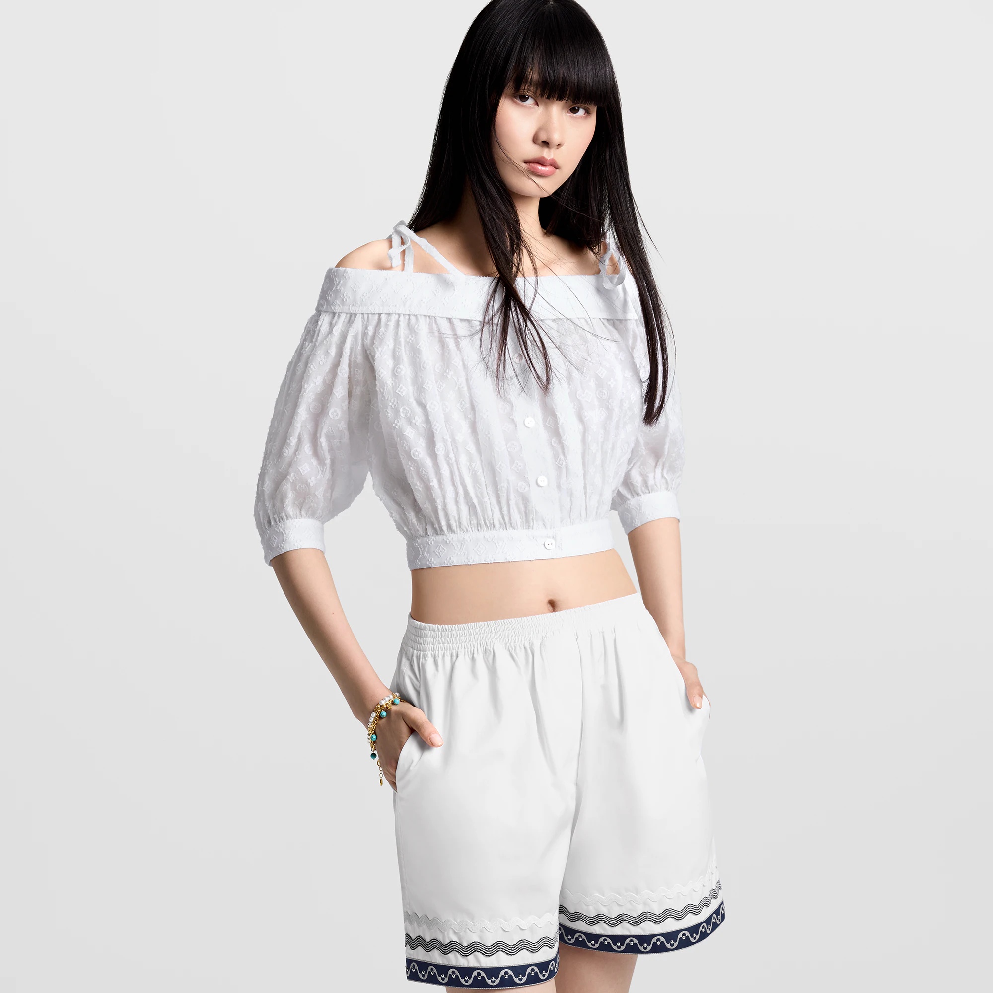 Monogram Fil Coupé Off-The-Shoulder Blouse - 5