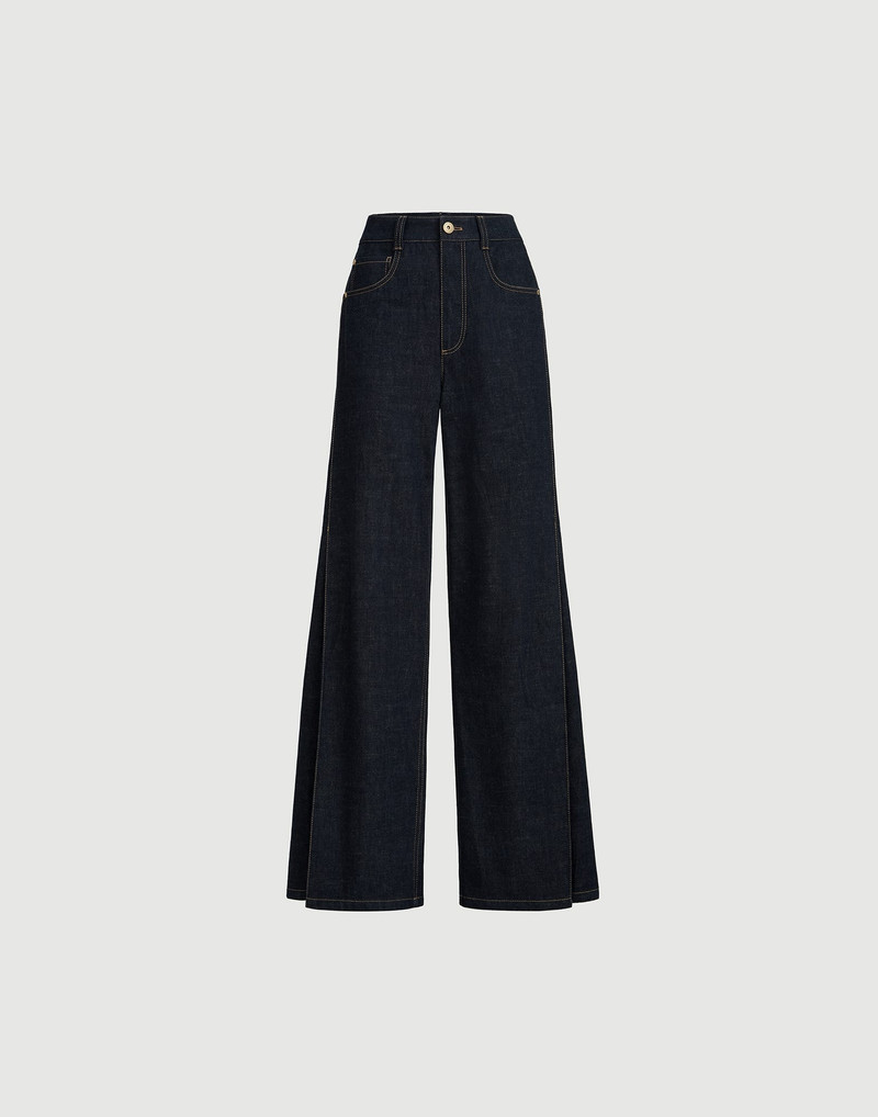 No-fade denim loose flared trousers with monili 1
