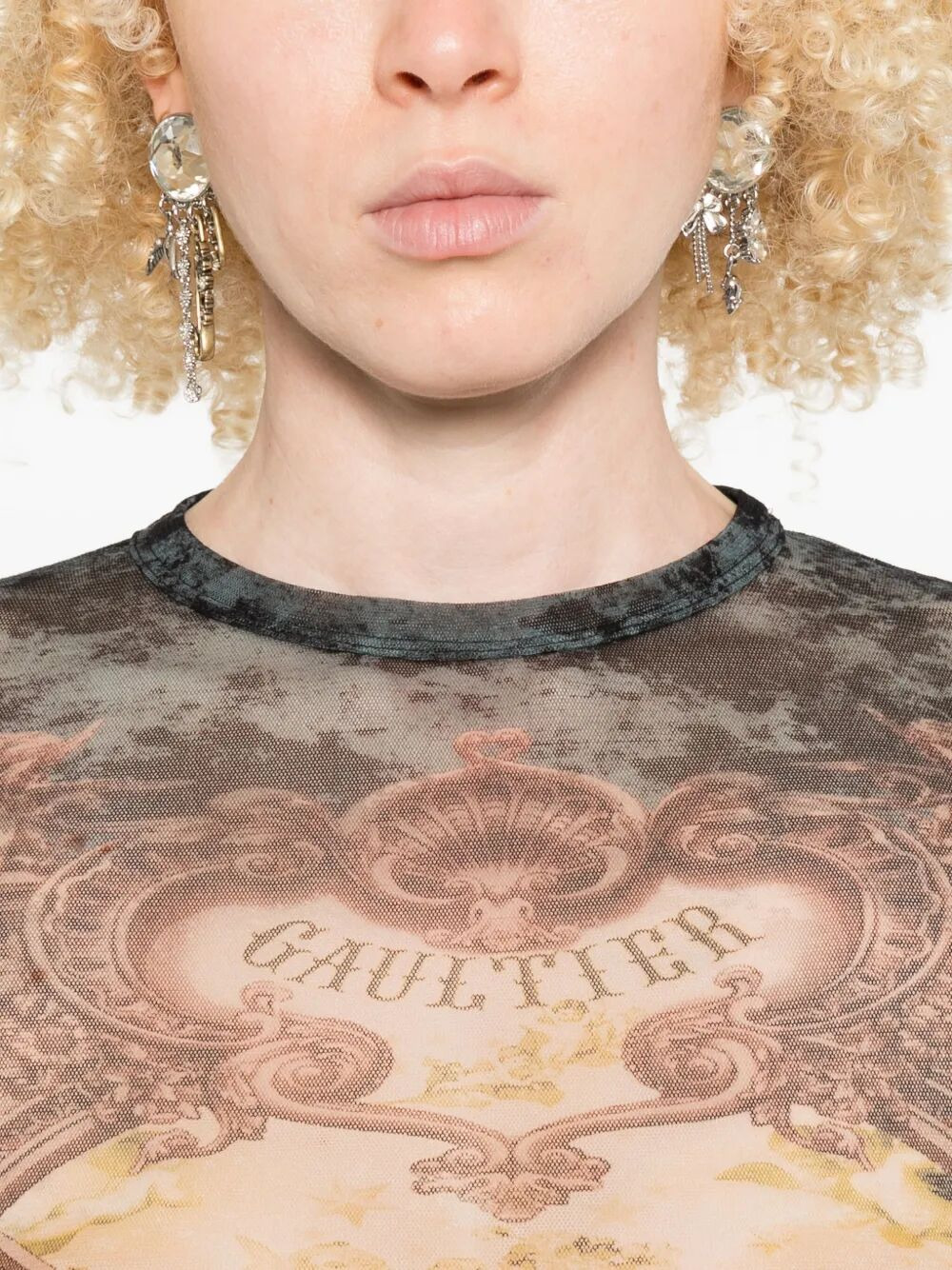 Jean Paul Gaultier Women Mesh Long Sleeves Top Printed "Médaillon" - 2