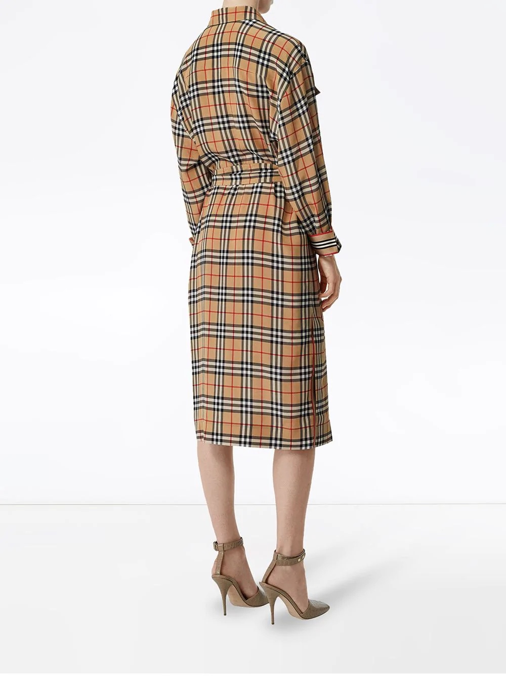 Vintage Check Silk Tie-Waist Shirt Dress - 4