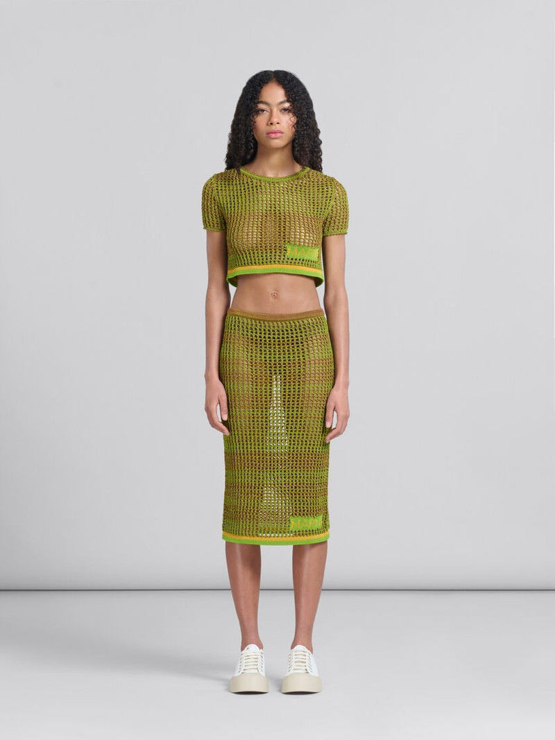 GREEN ORGANIC COTTON NET MIDI SKIRT - 1