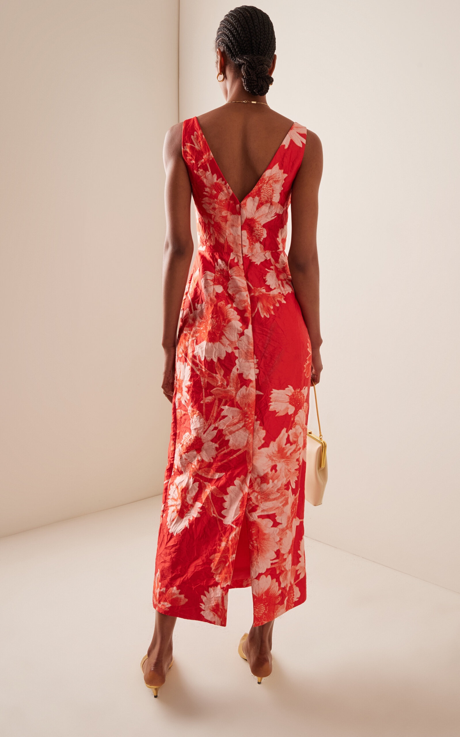 Crinkled Satin Midi Dress red - 4