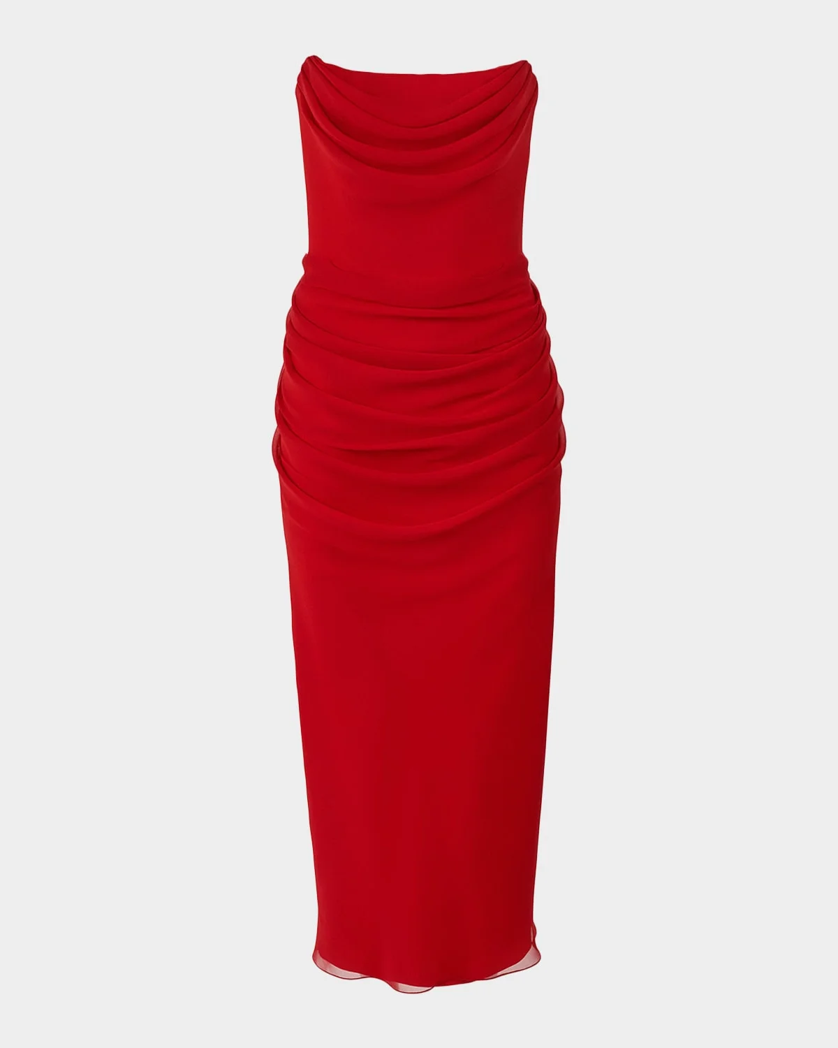 Strapless Draped Silk Midi Dress - 1
