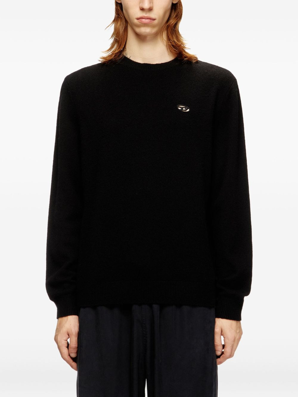 embroidered-cutout logo crew-neck sweater - 3