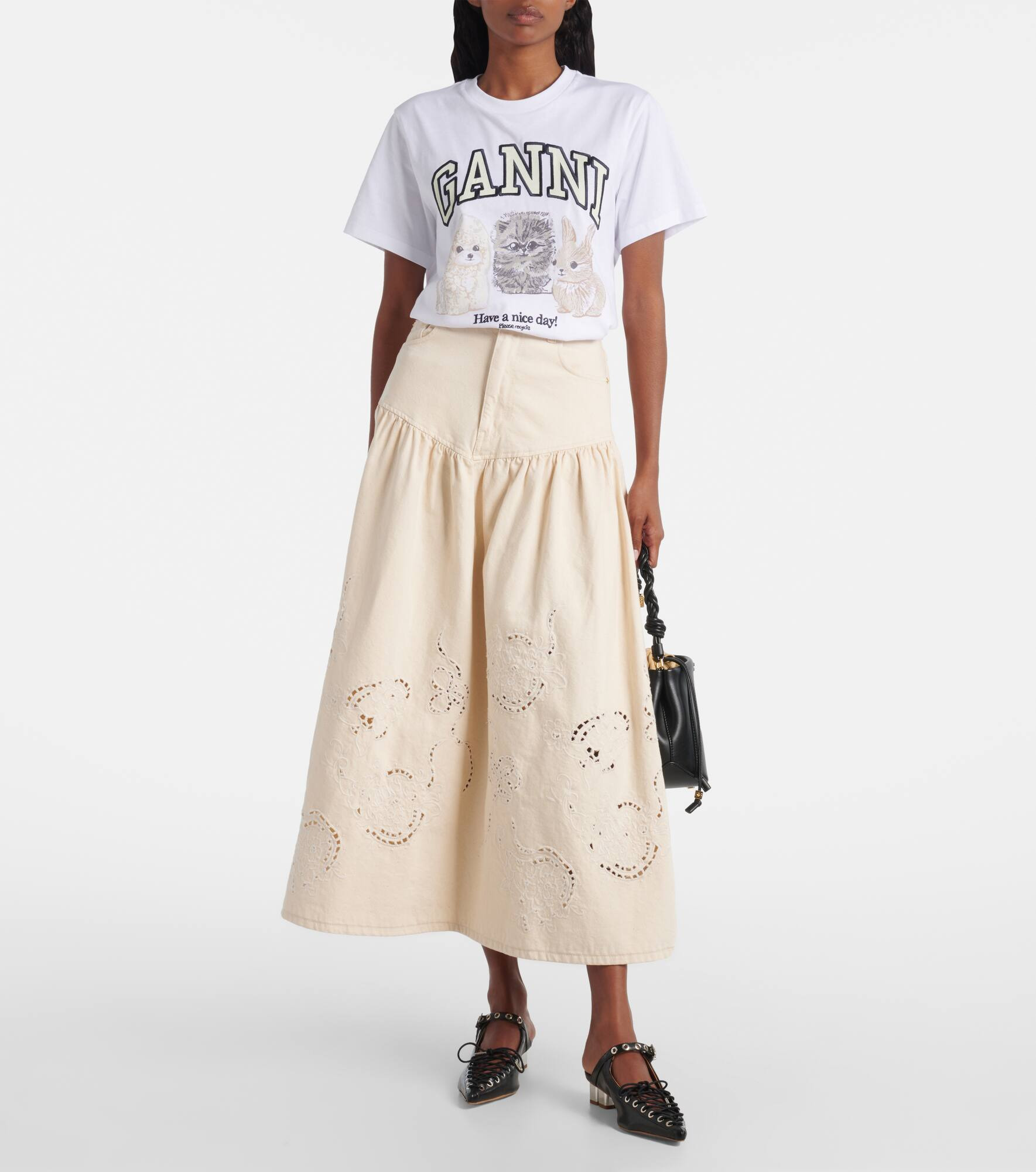 Broderie anglaise gathered denim skirt - 2