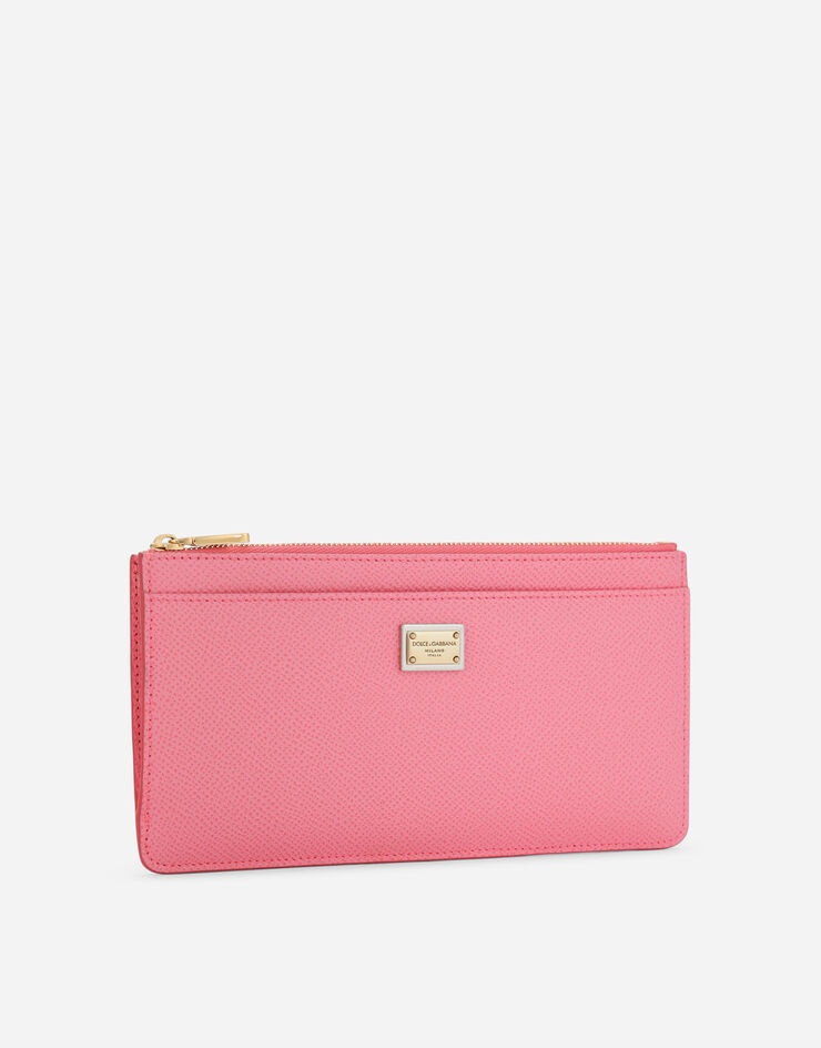 Large calfskin card holder with zip and branded tag - 2