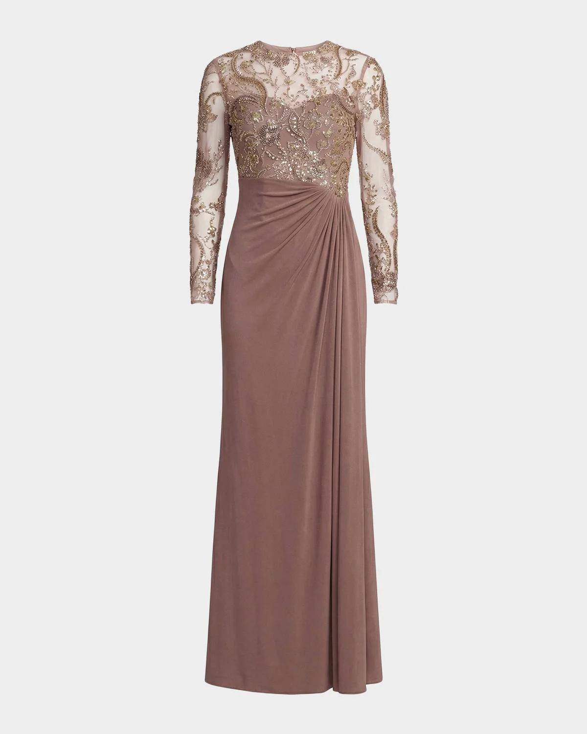 Beaded Embroidered Mesh & Jersey Gown - 1