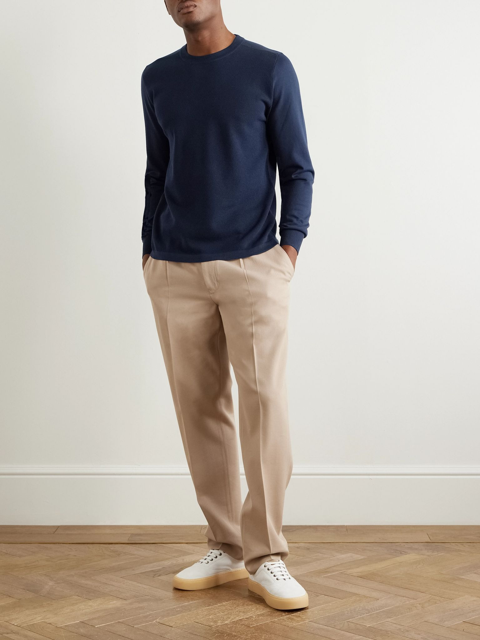 Cotton-Piqué Sweater Navy - 2