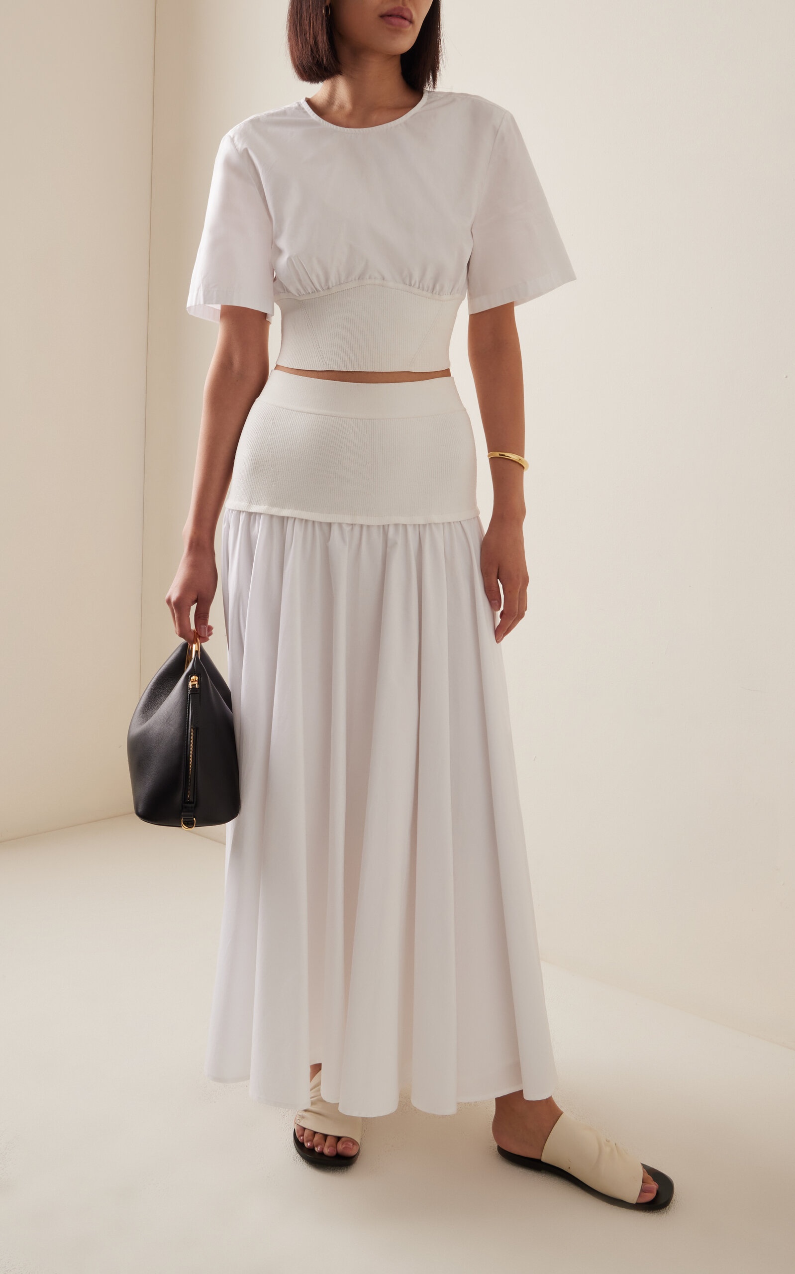 Stella Knit-Trimmed Cotton-Poplin Maxi Skirt white - 2
