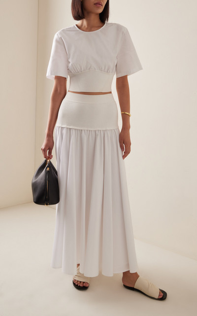 SIMKHAI Stella Knit-Trimmed Cotton-Poplin Maxi Skirt white outlook