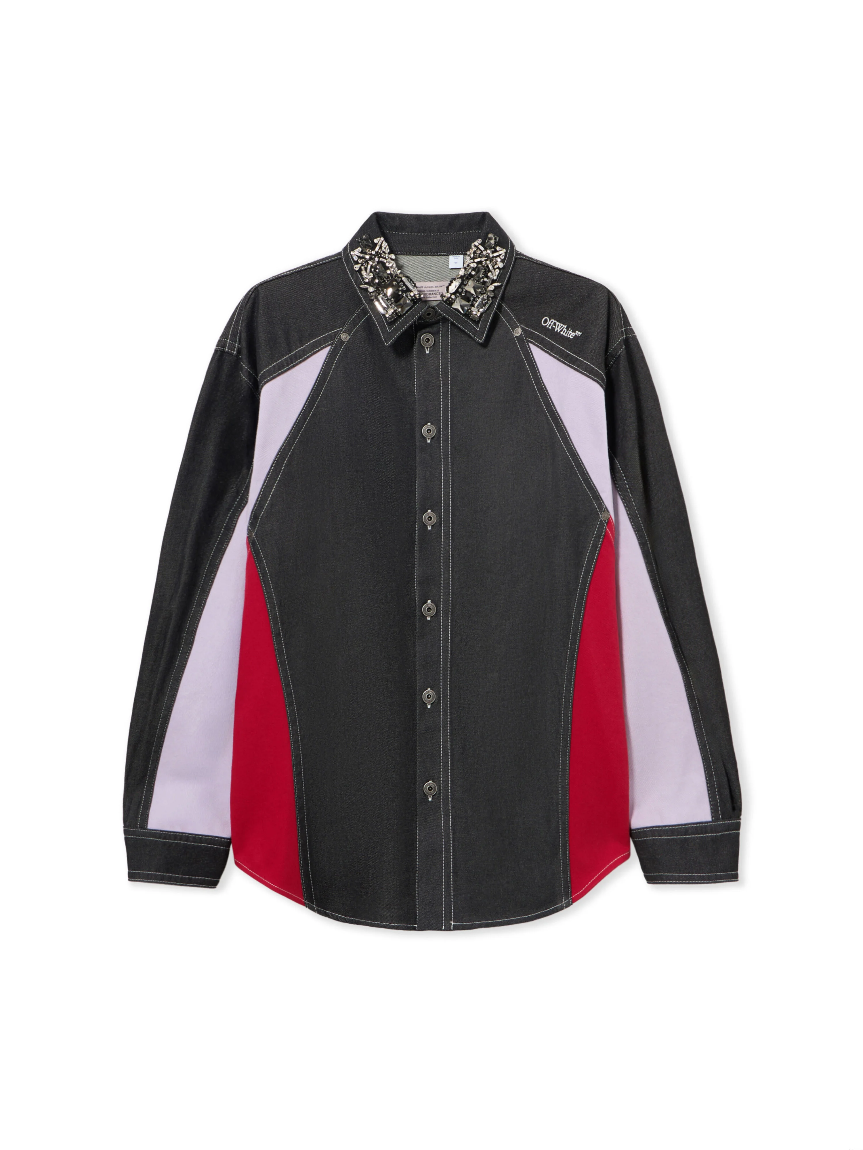 Color Block Denim Crystal Overshirt - 1