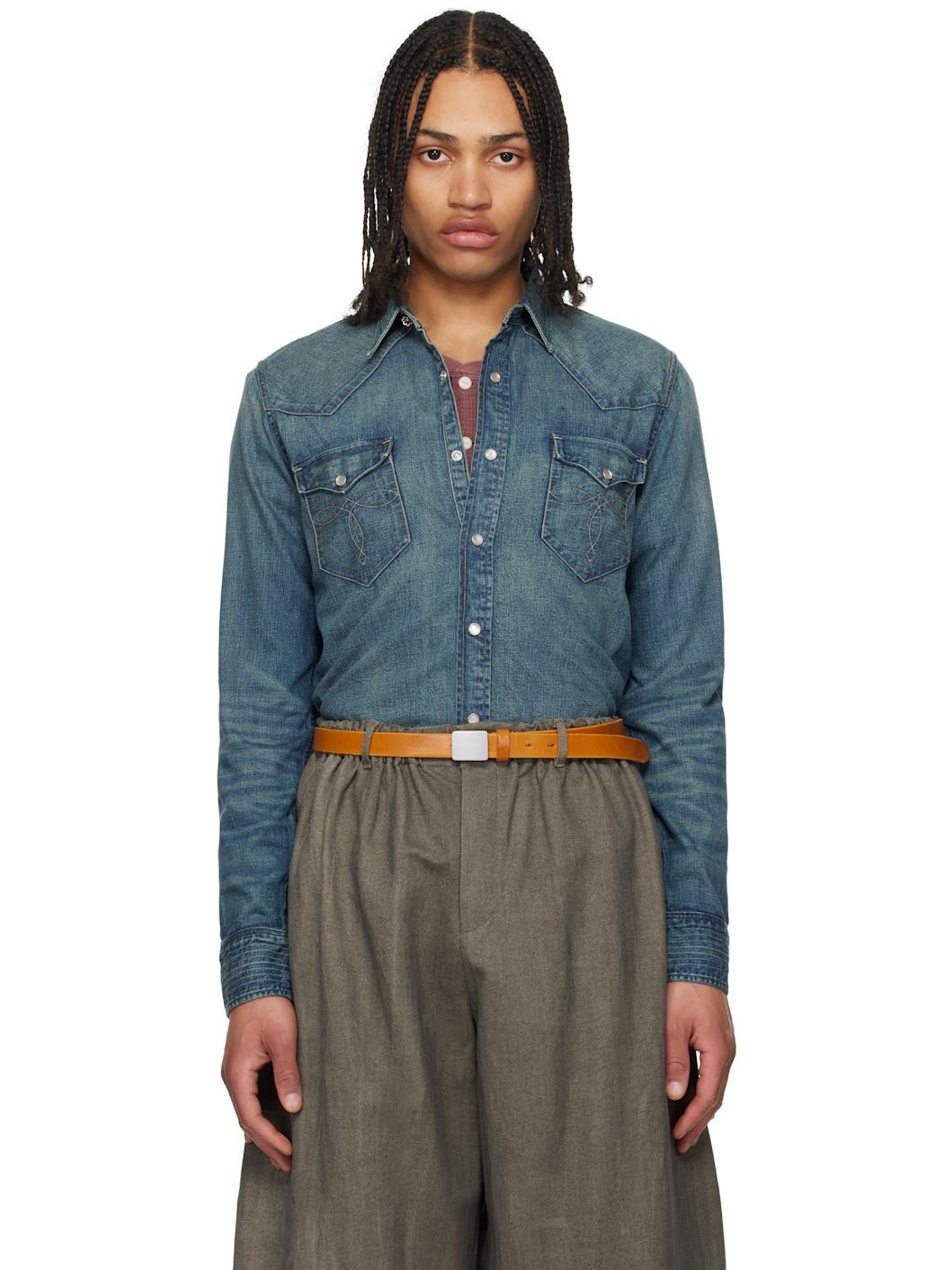 Blue Slim Fit Western Denim Shirt - 1