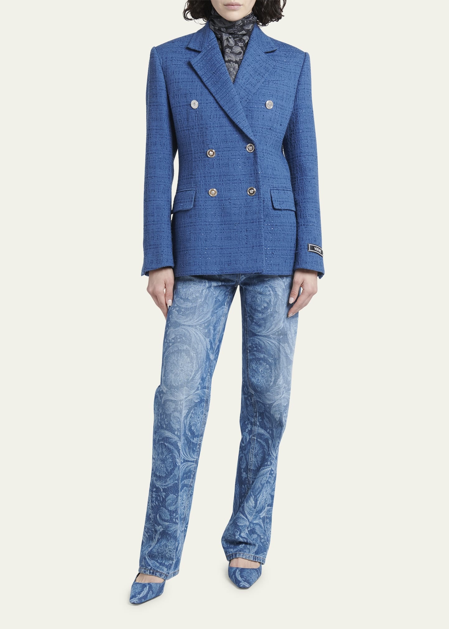 VERSACE Informal Double-Breasted Tweed Jacket