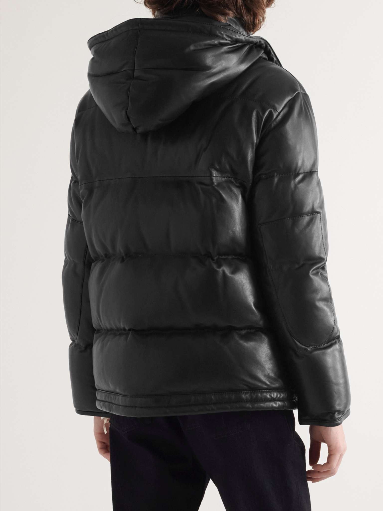 Quilted Leather Hooded Down Jacket - 4