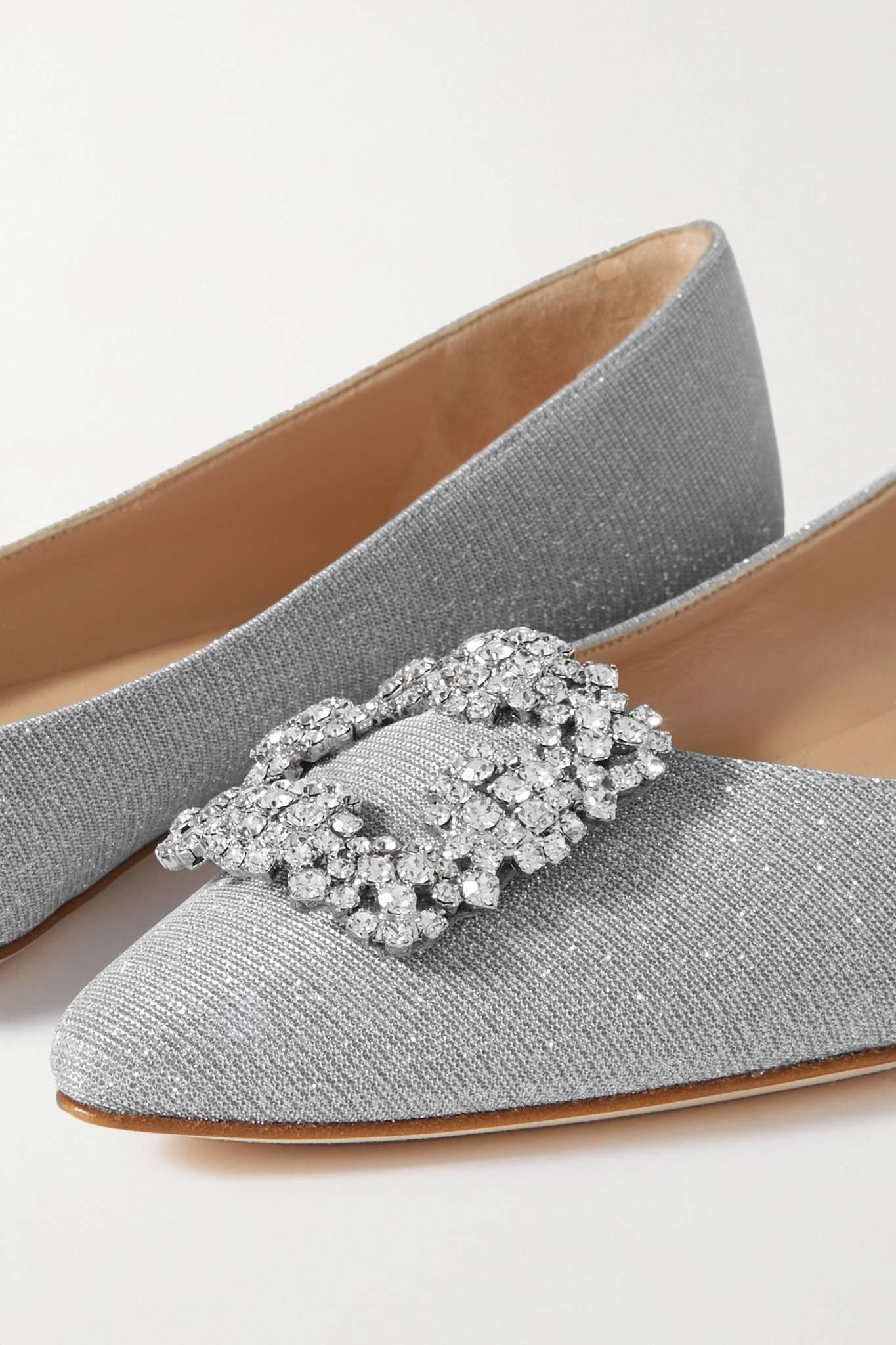 Hangisi crystal-embellished satin point-toe flats - 4