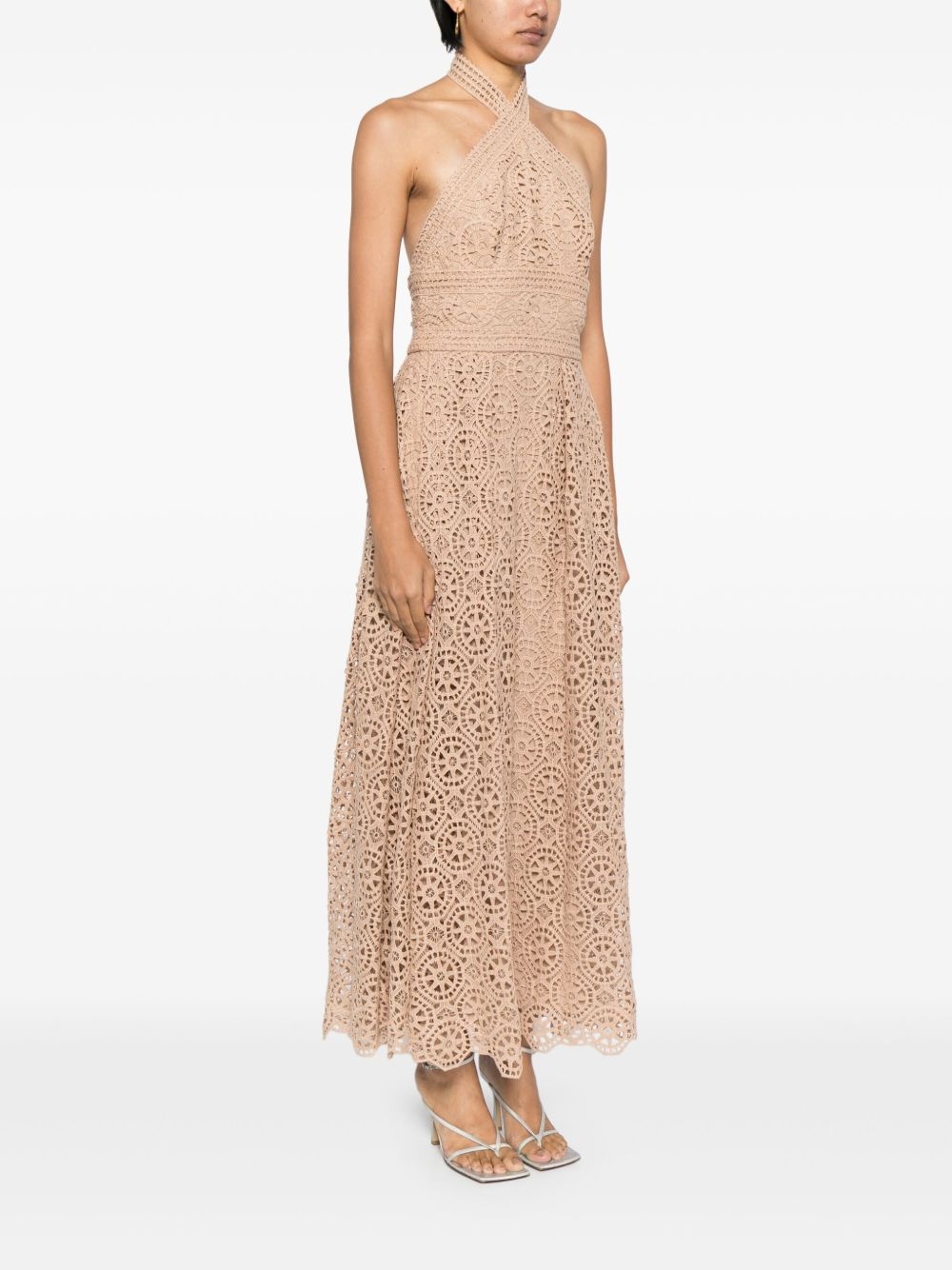 macramé halterneck maxi dress - 3
