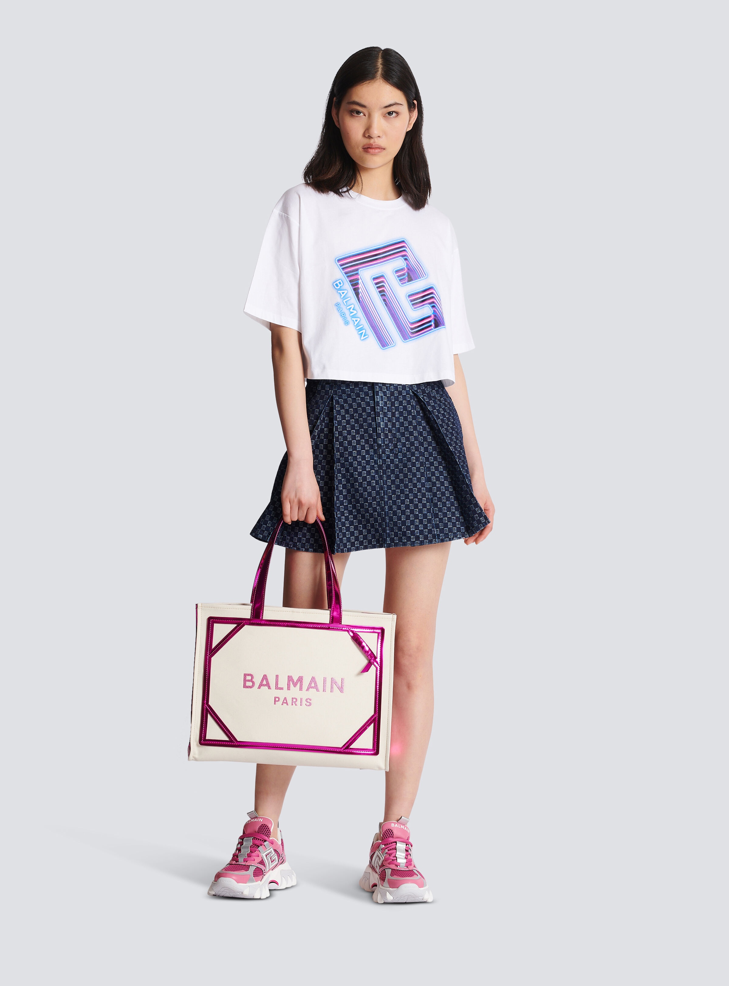 Cropped T-shirt with neon printed labyrinth logo - 2