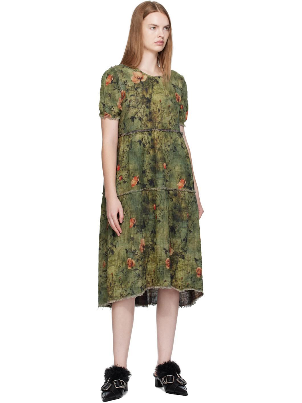 Green Shredded Relaxed Reversible Midi Dress - 4
