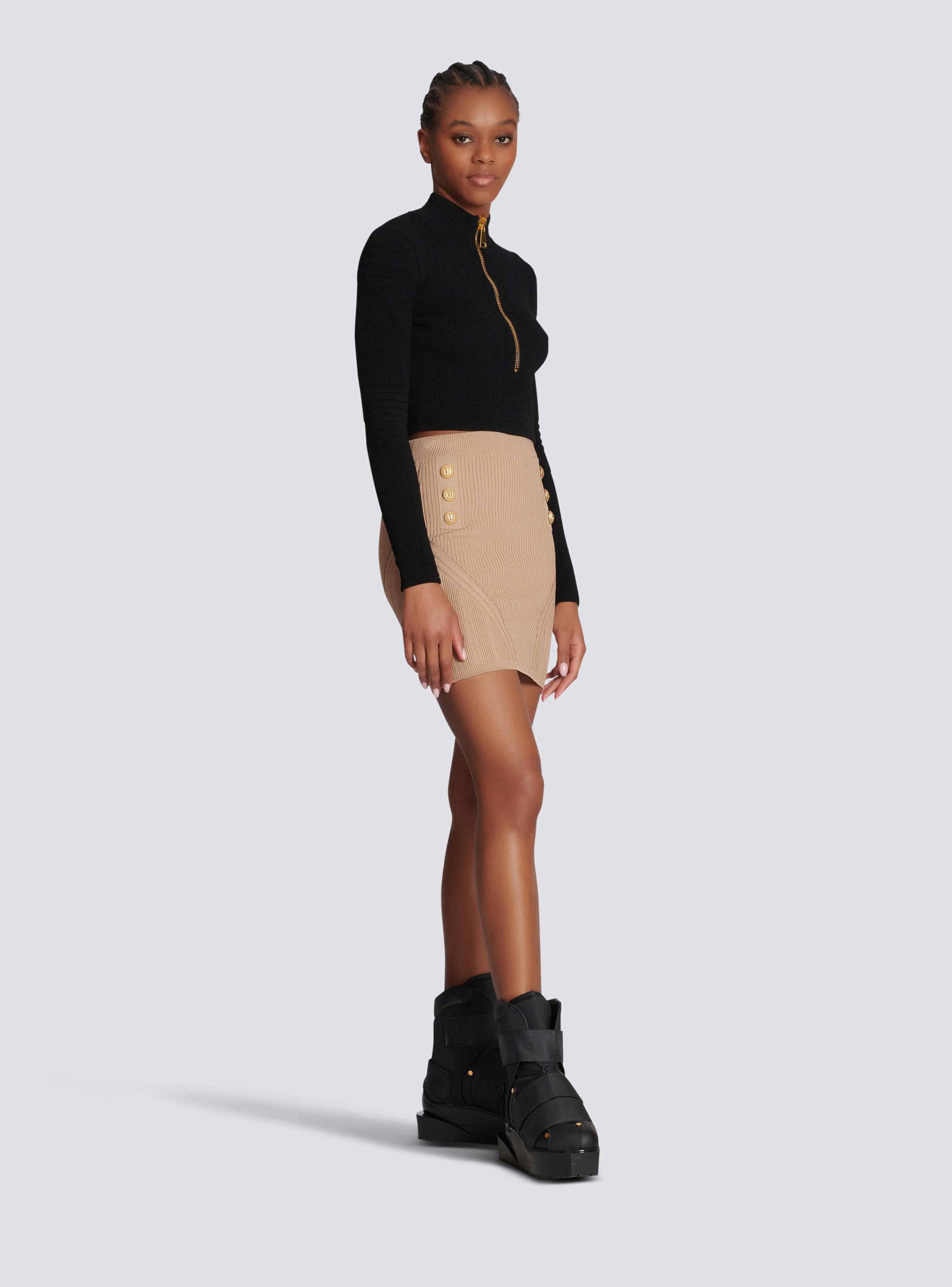 Short double-breasted knit skirt - 3