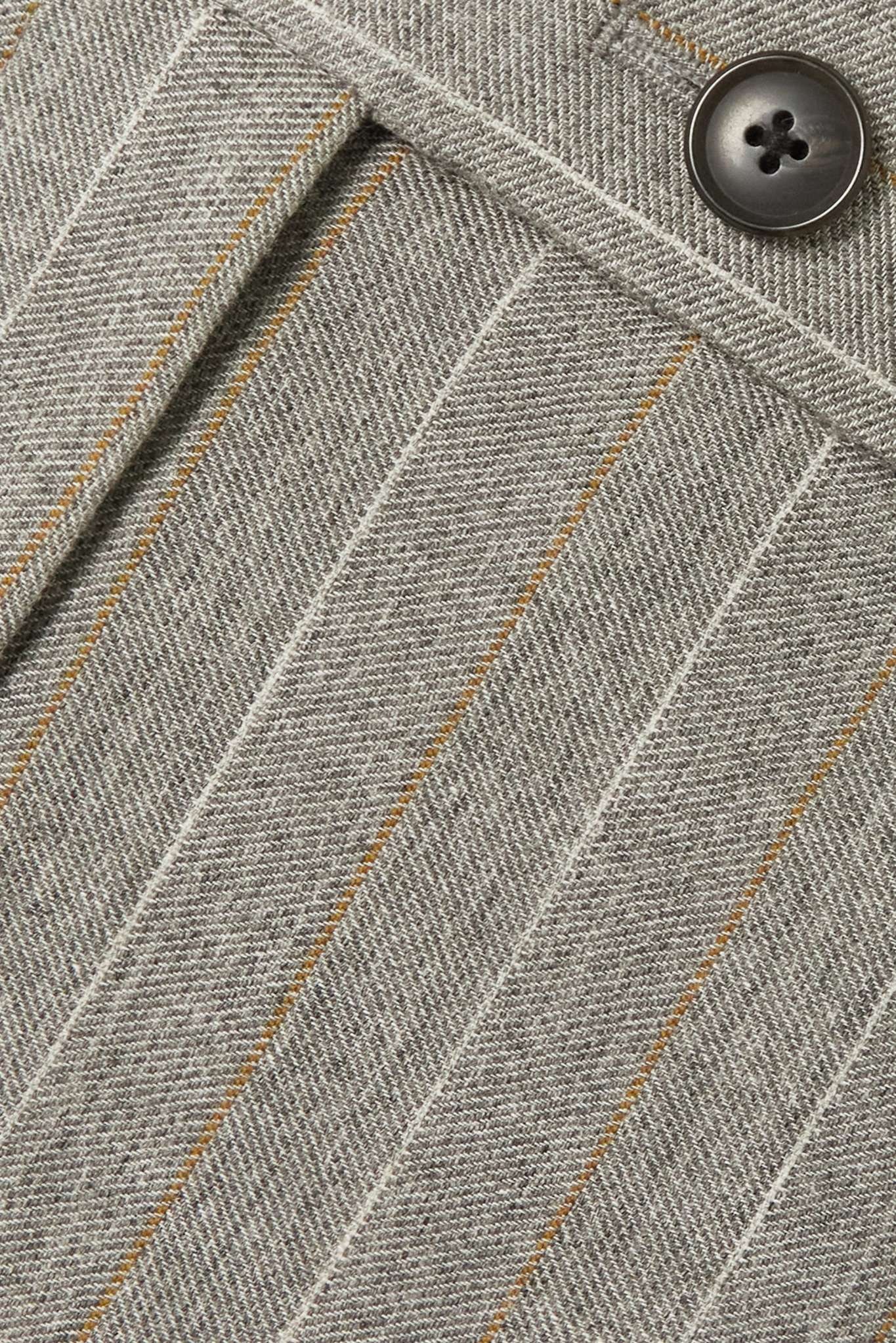 Cropped pleated pinstriped wool and cotton-blend tapered pants - 4