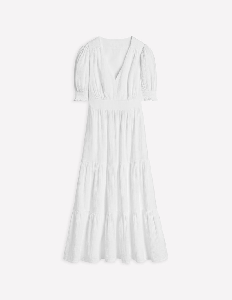 Anna Double Cloth Midi Dress-White 1