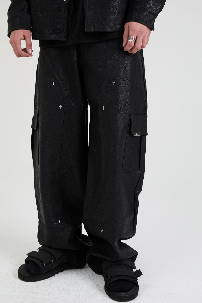 RYAN FAUX LEATHER WIDE LEG CARPENTER PANT | BLACK 3