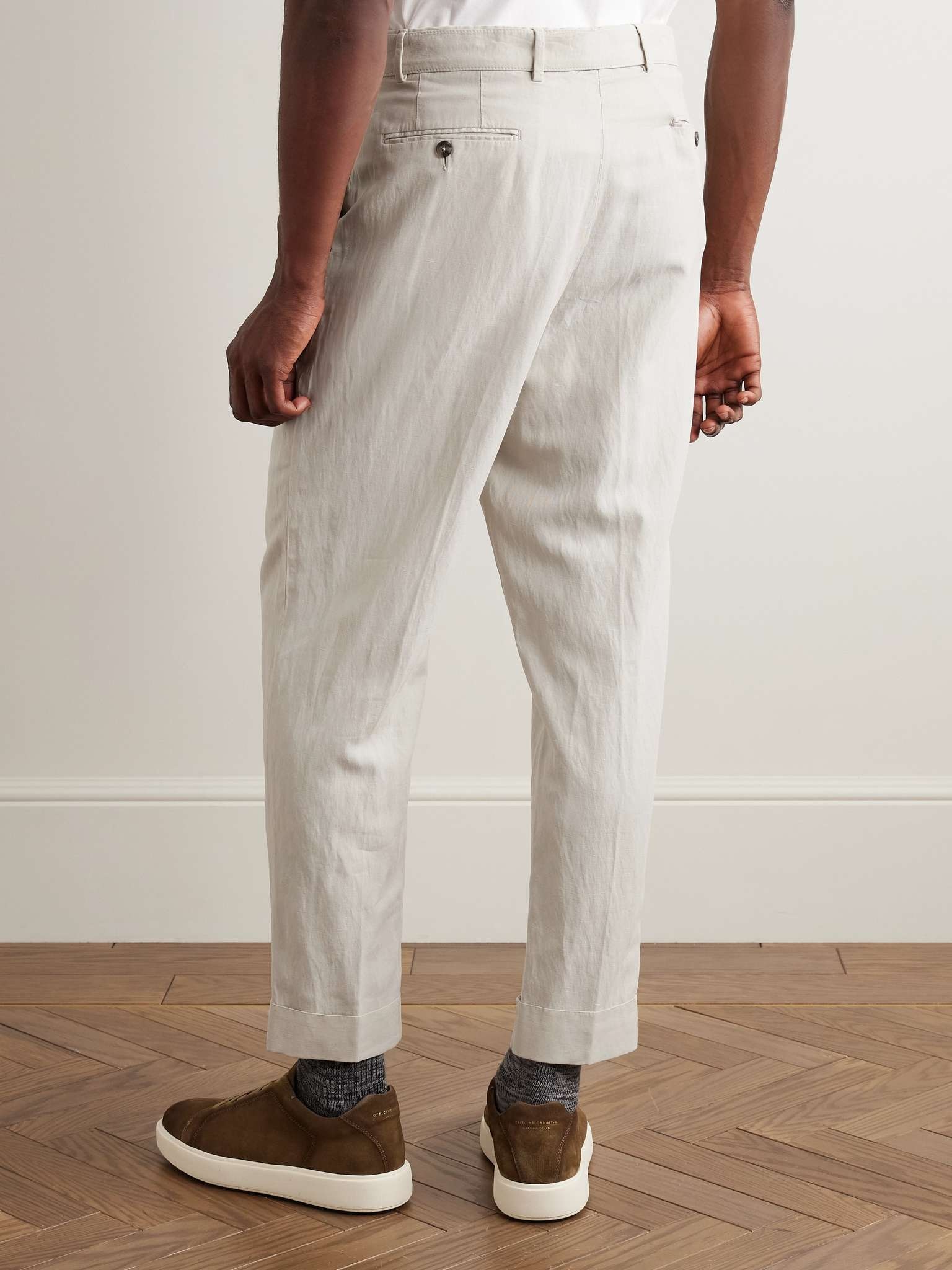 Hugo Straight-Leg Belted Pleated Garment-Dyed Lyocell, Linen and Cotton-Blend Trousers - 4