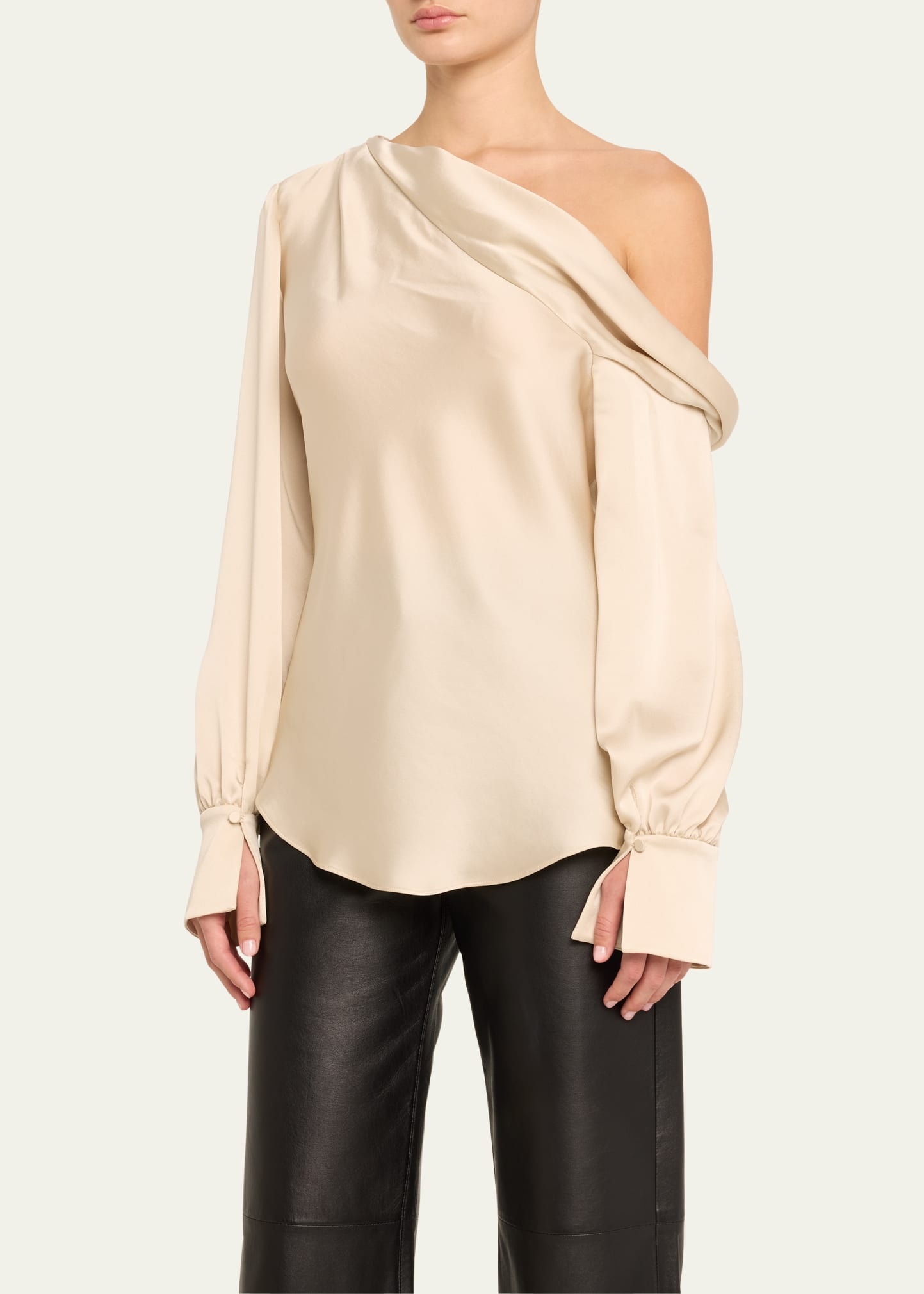 Alice Draped Satin One-Shoulder Top - 4