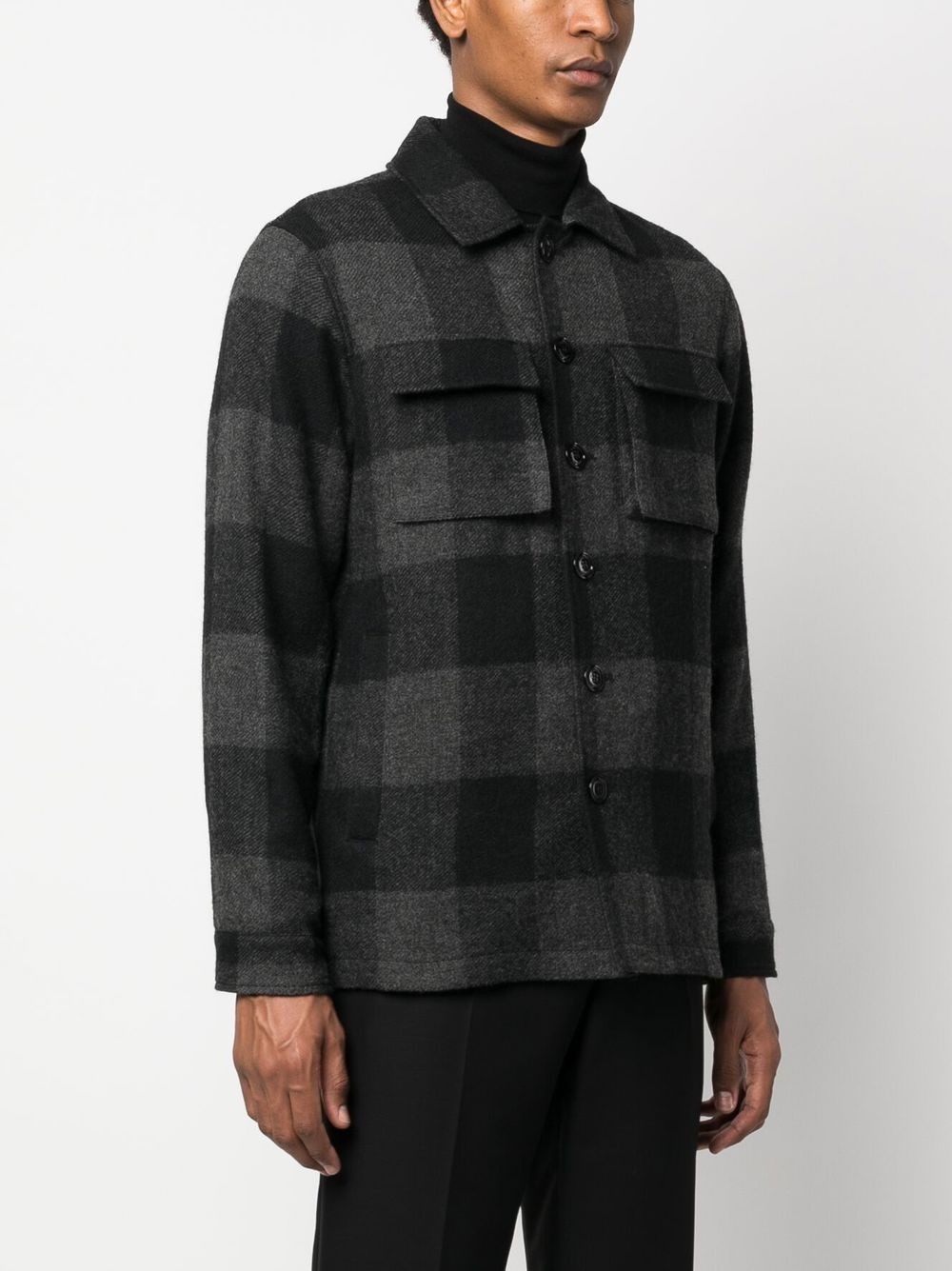 check-pattern shirt jacket - 3