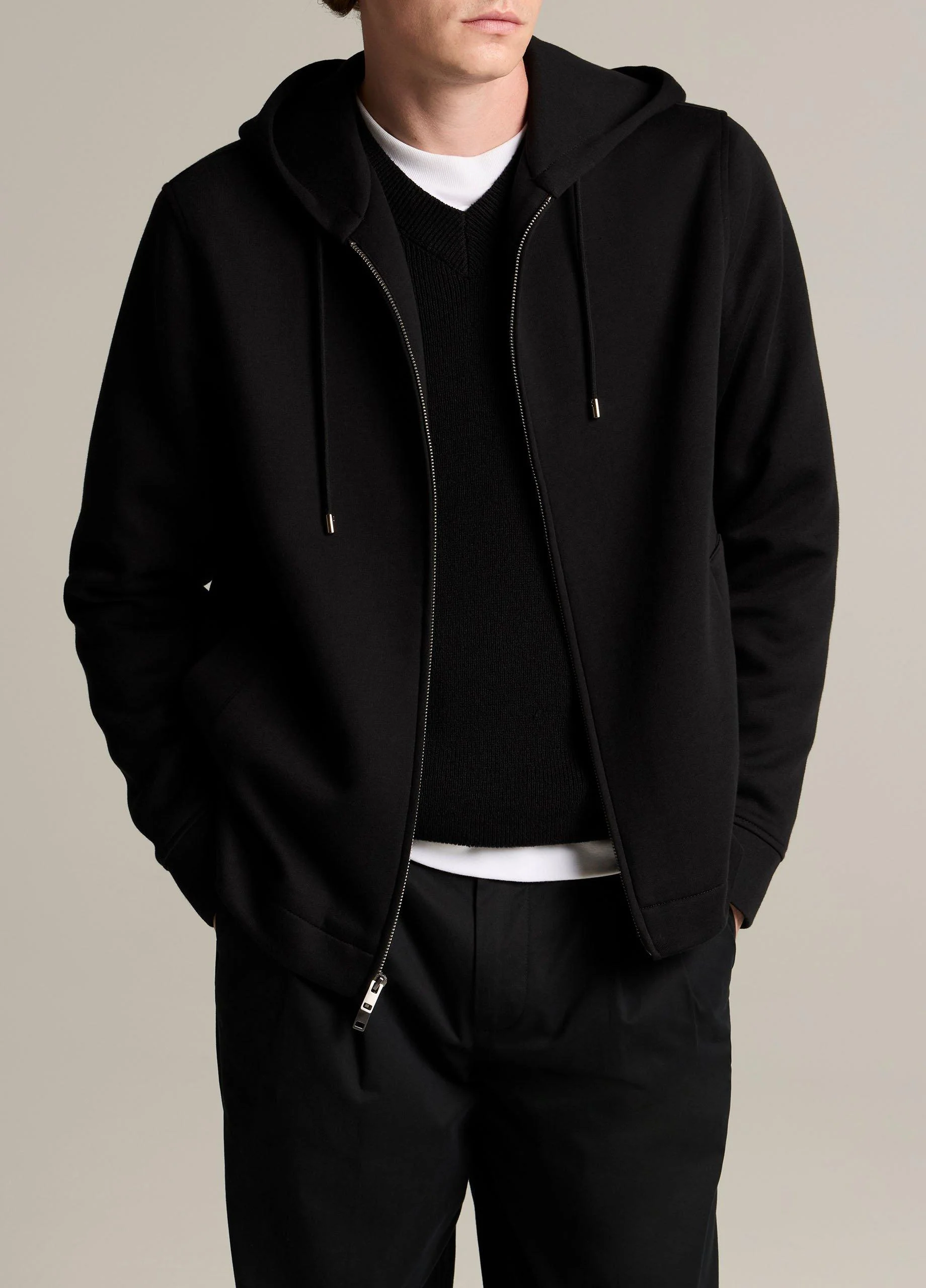 Cotton-Blend Scuba Zip-Front Hoodie - 1