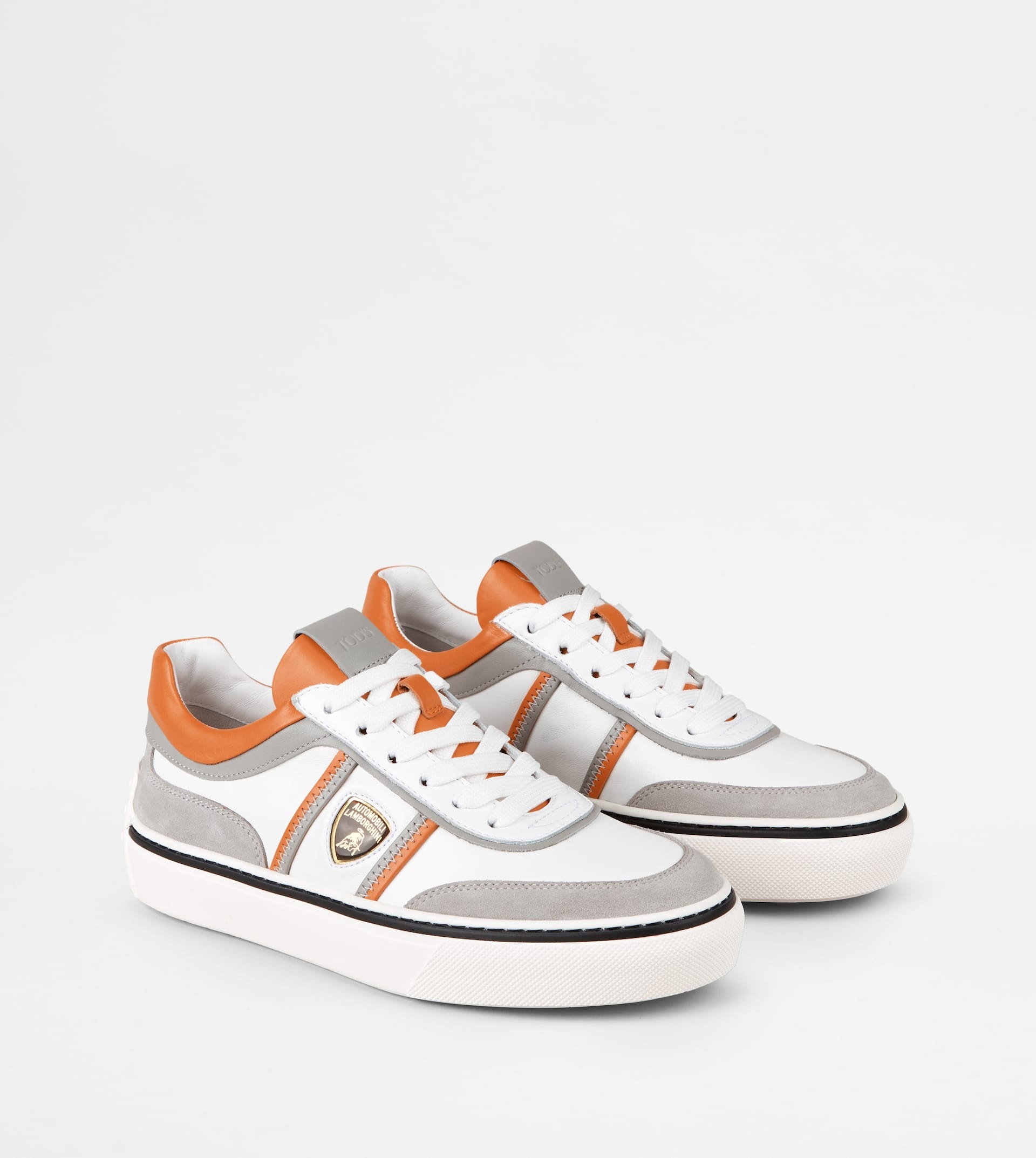 SNEAKERS IN LEATHER - GREY, ORANGE - 2