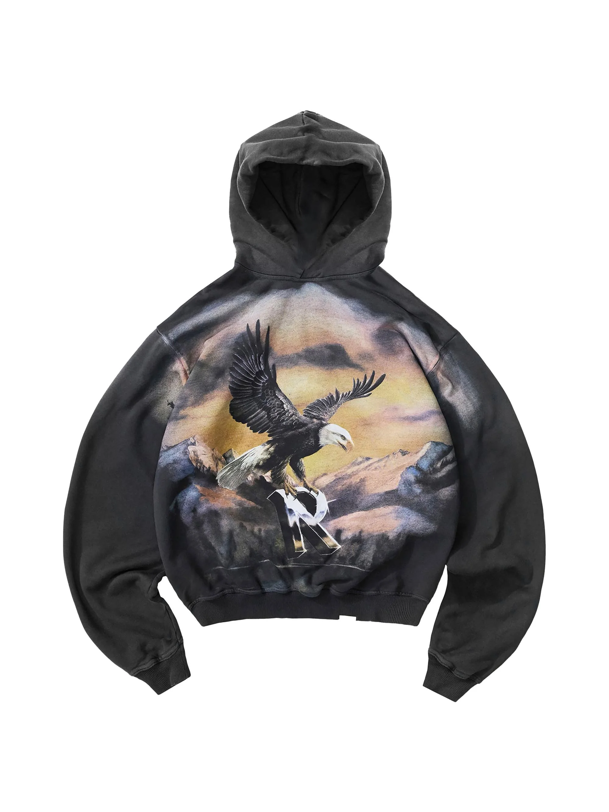 Men's Graphic Cotton Hoodie - Stained Black - 1