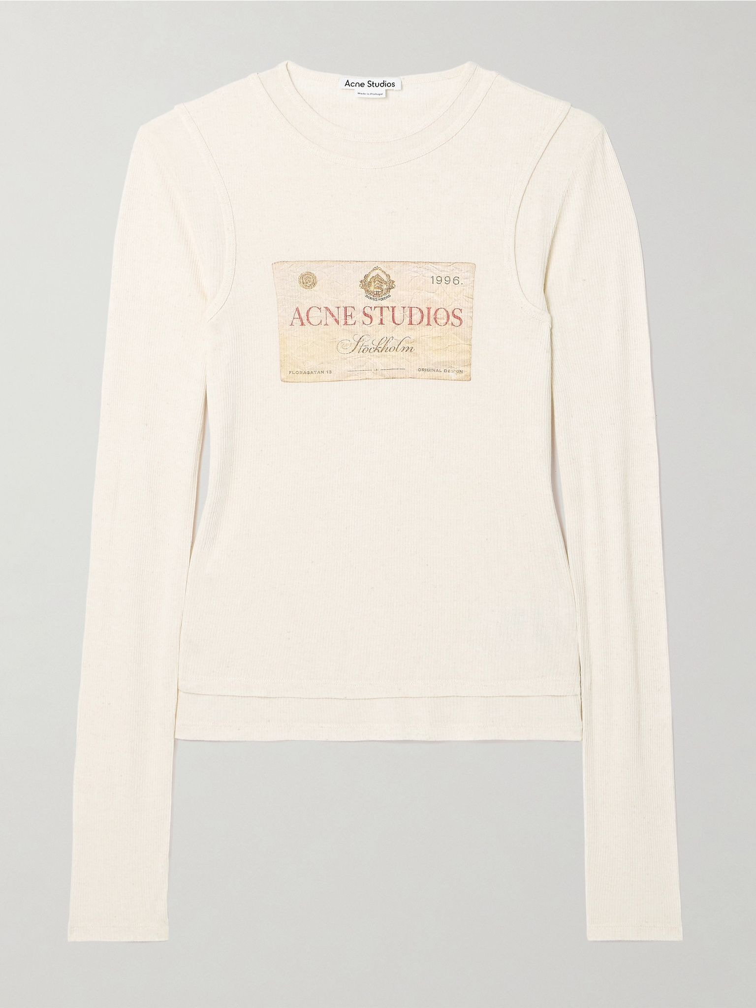 Layered printed ribbed modal and linen-blend jersey top Ivory - 1