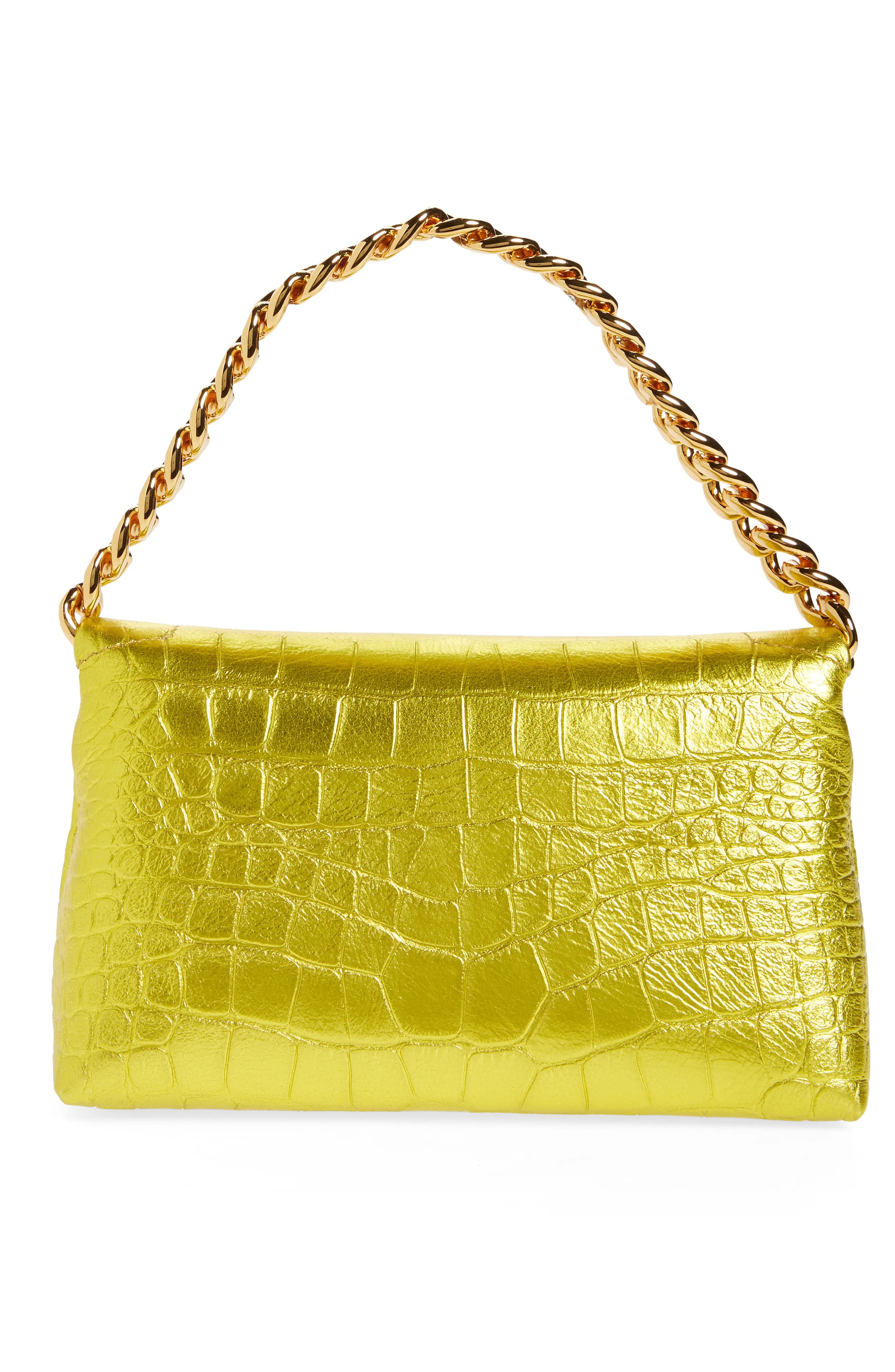 Mini Metallic Croc Embossed Leather Shoulder Bag - 3