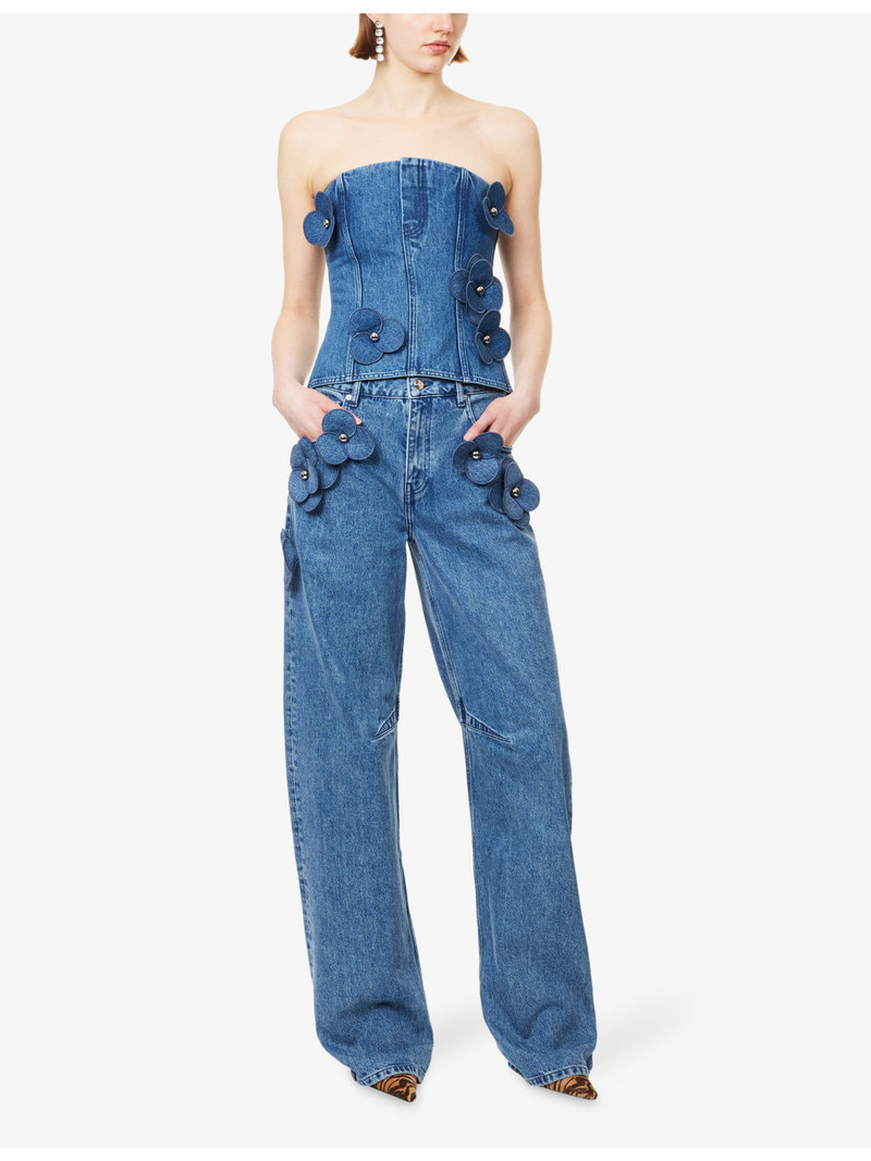 David Koma Floral-Motif Barrel-Leg Denim Jeans outlook