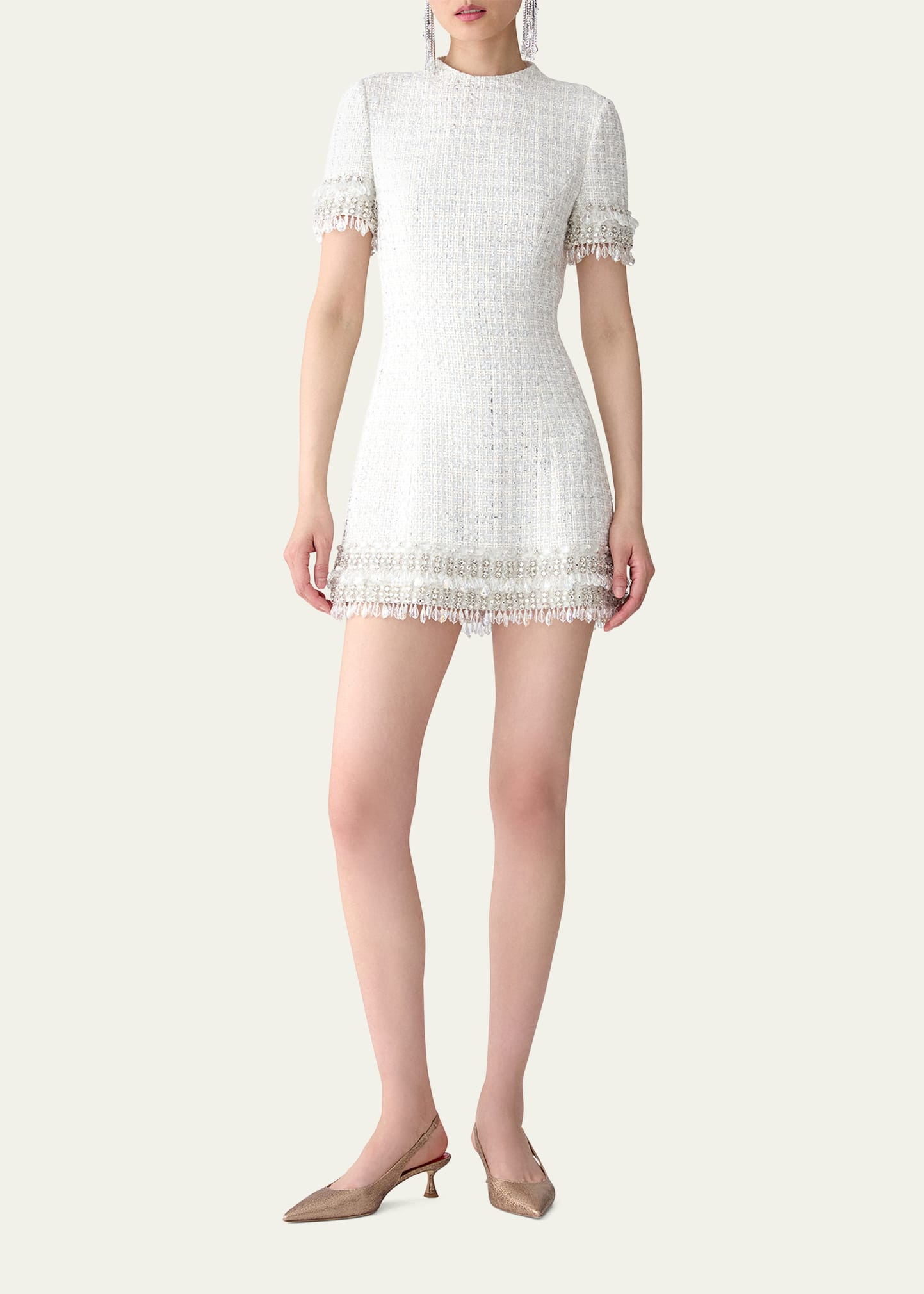 Embellished Tweed Mock-Neck Mini Dress - 2