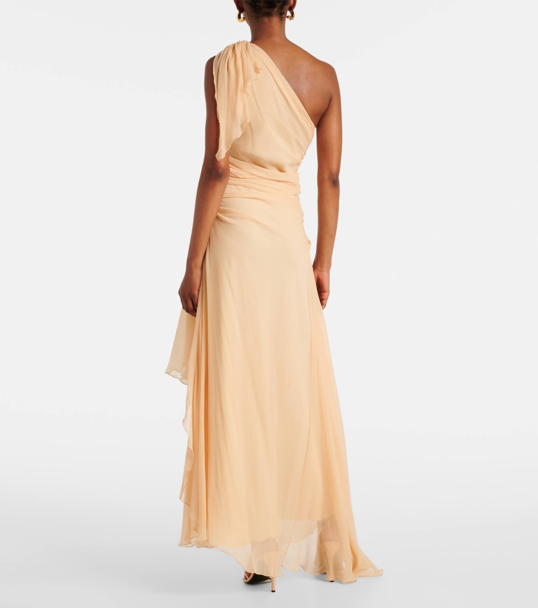 Draped one-shoulder silk maxi dress - 3