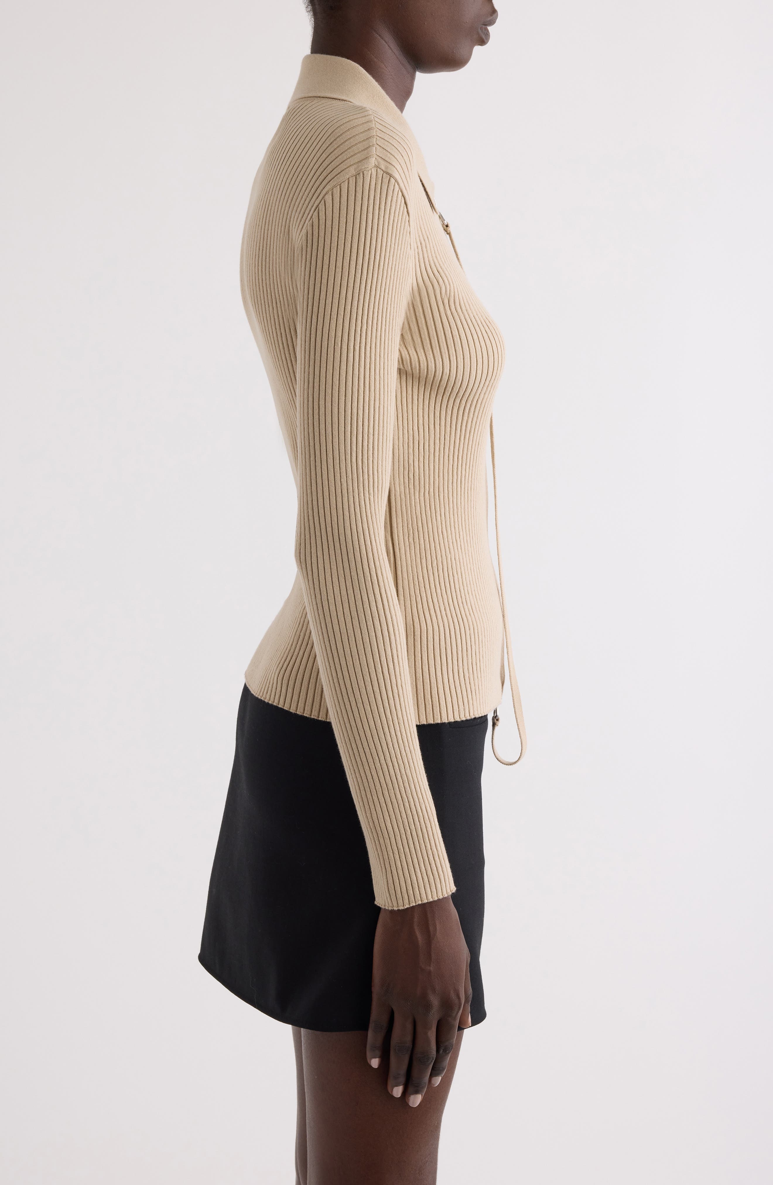 Courrèges Rib Double Zip Cardigan in Dark Sand at Nordstrom - 4