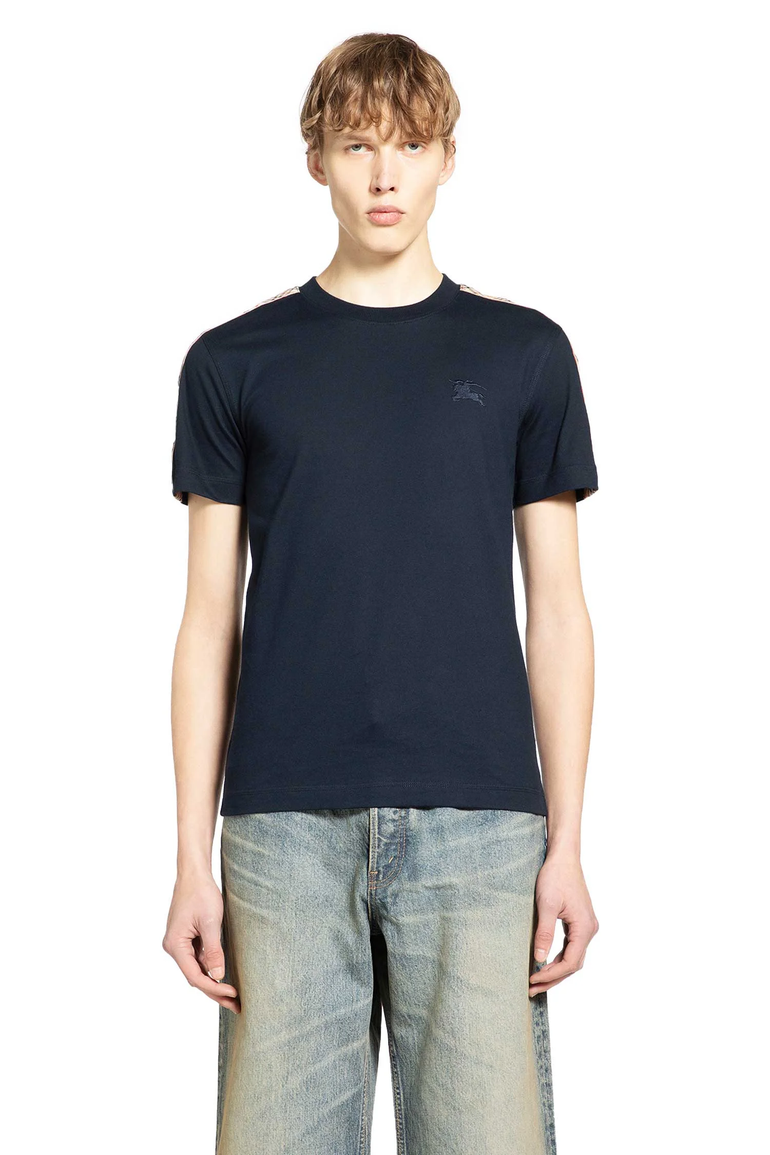 Check Trim Cotton T-shirt - 1