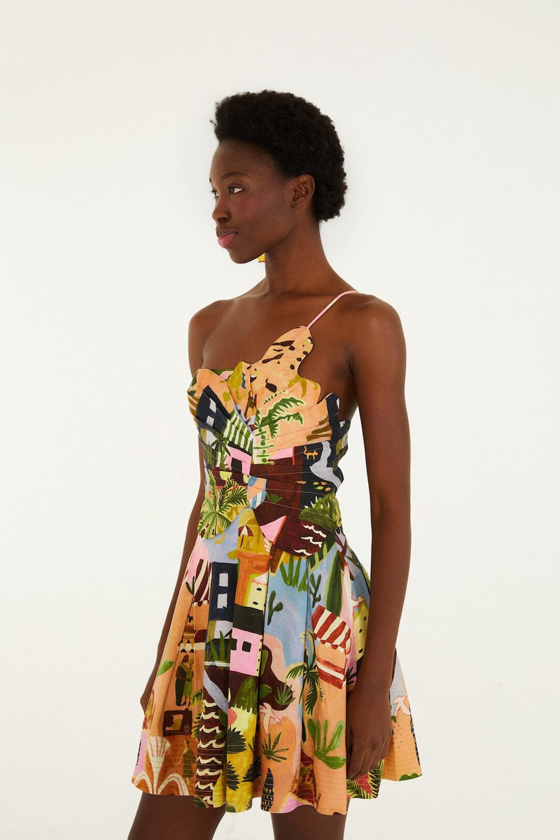 Multicolor Tropical Painting Lenzing Ecovero Euroflax Mini Dress 4
